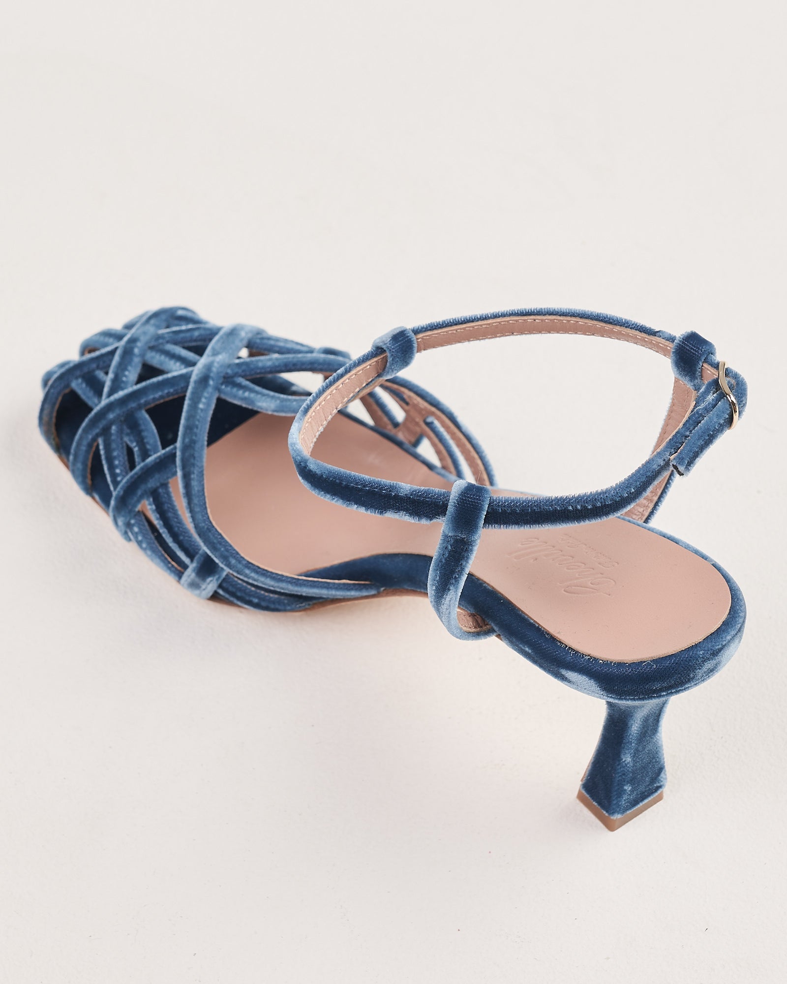 Sandalo Cheville con tacco in velluto blu