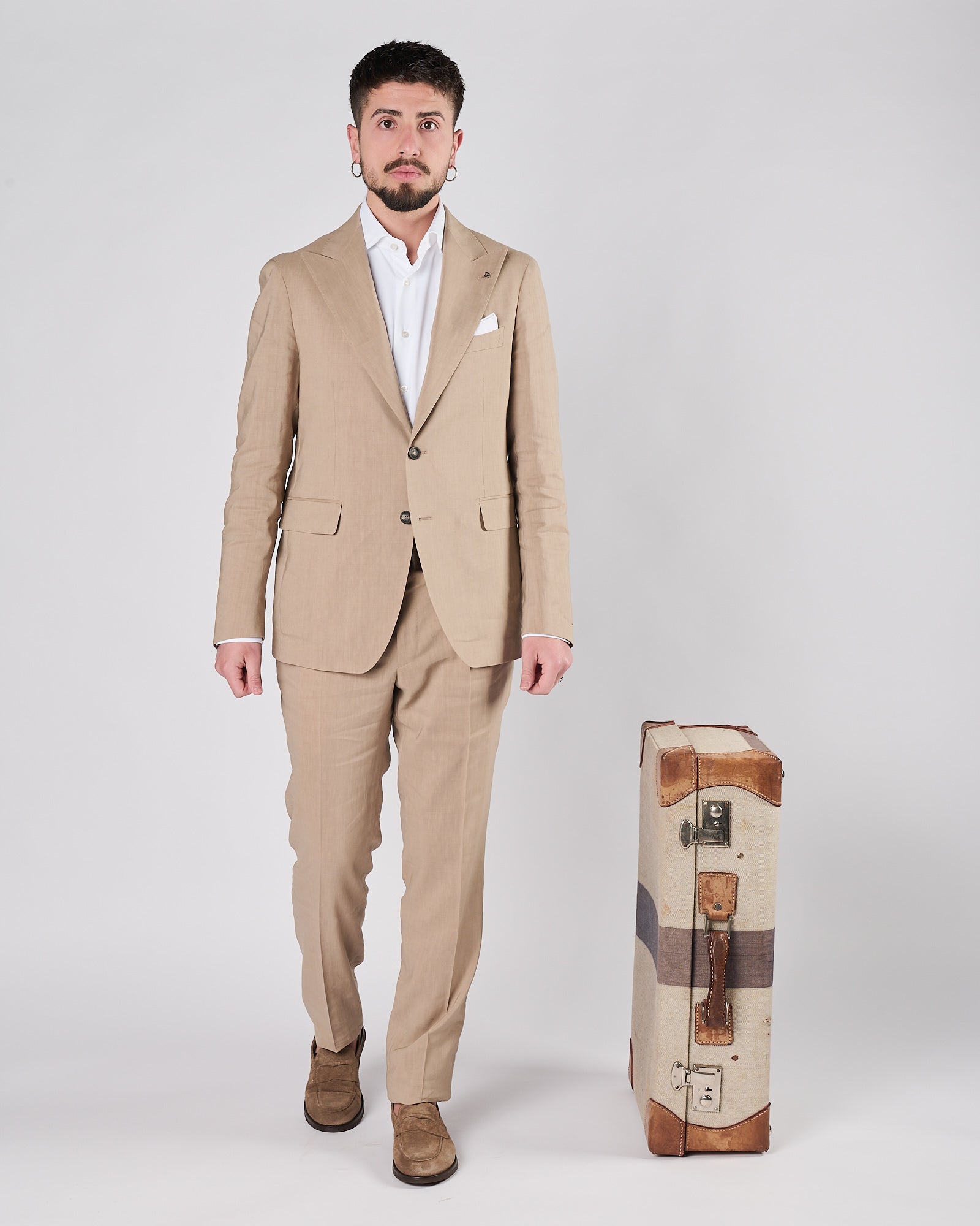 Abito Tagliatore un petto misto lino beige