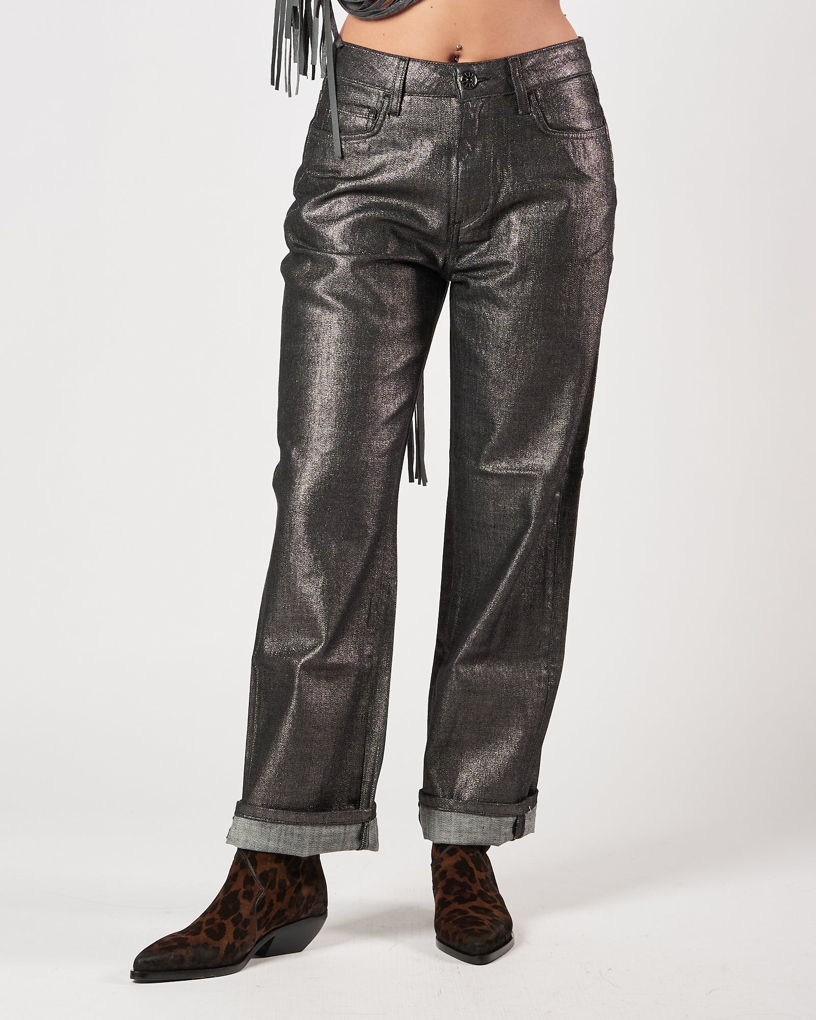 Jeans Shaft morbido grigio laminato