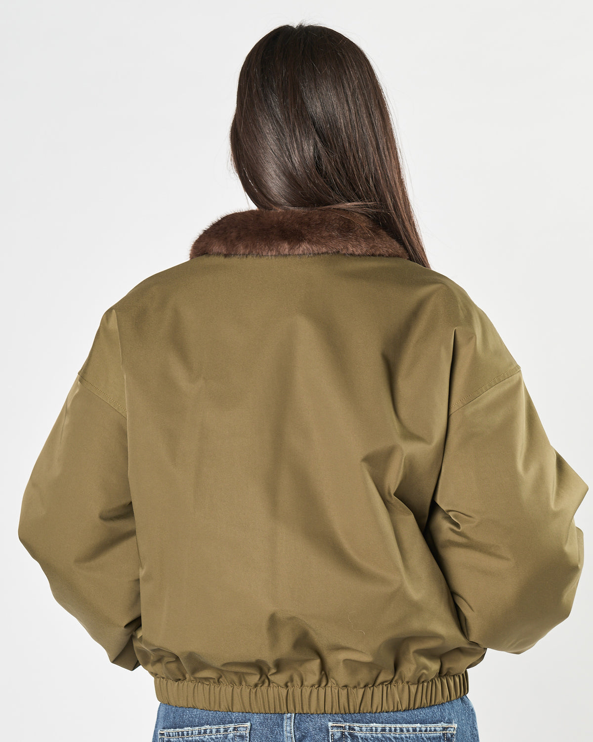 Bomber Eleh  militare con ecopelliccia cioccolato