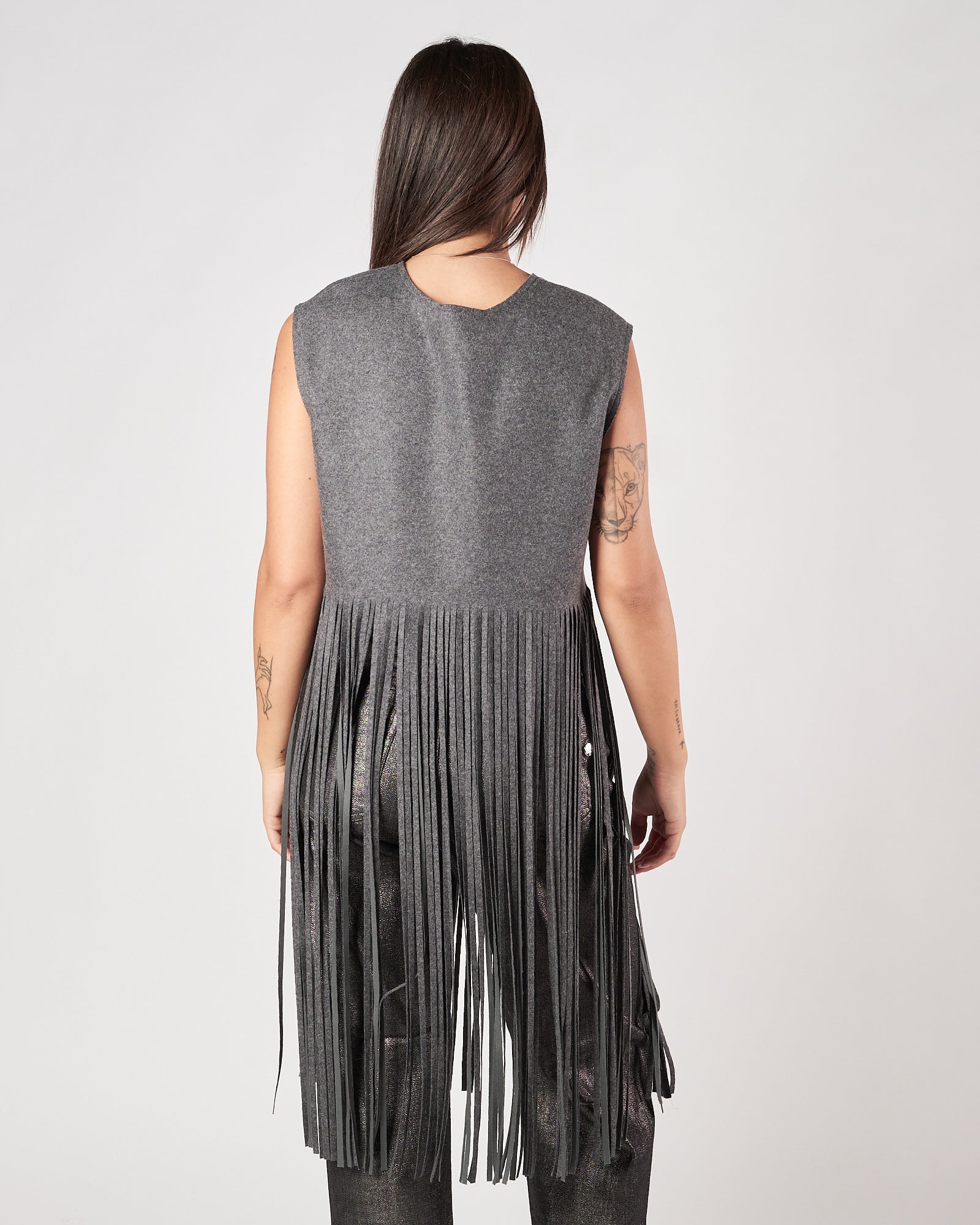 Maglia Tela9 con frange grigia