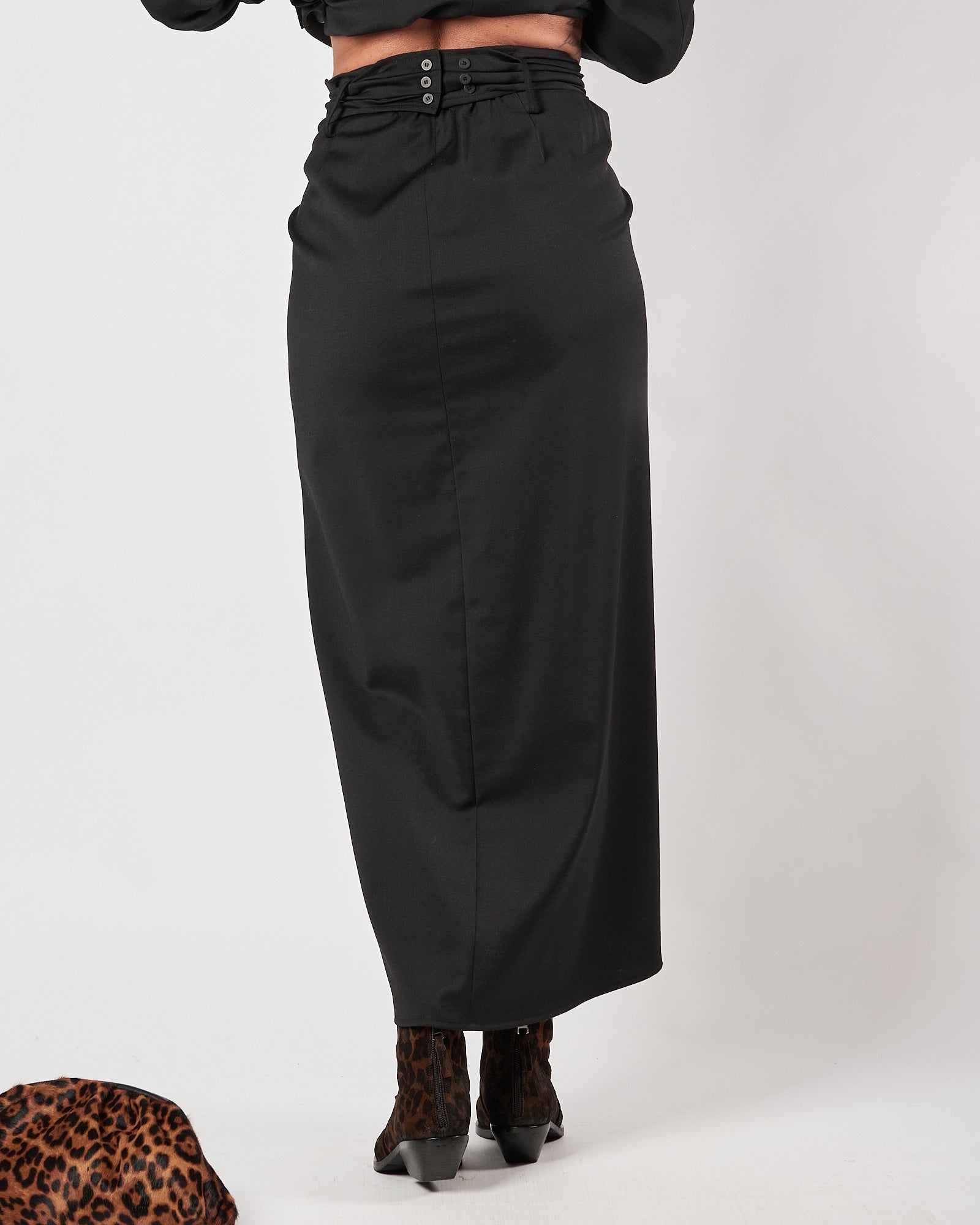 Gonna Tela9 lunga nera in lana tecnica