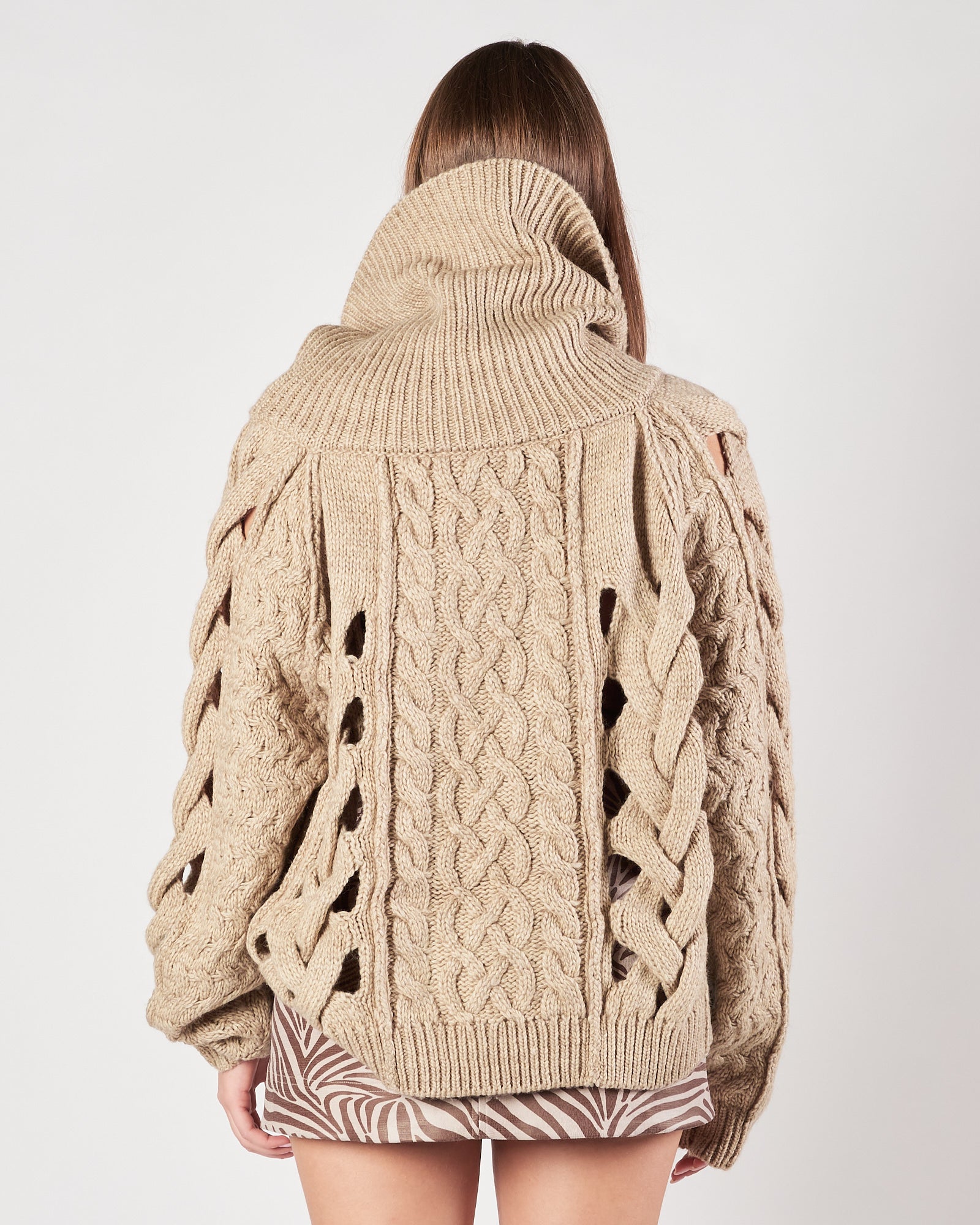 Maglia Mes Demoiselles over biege con trecce traforata