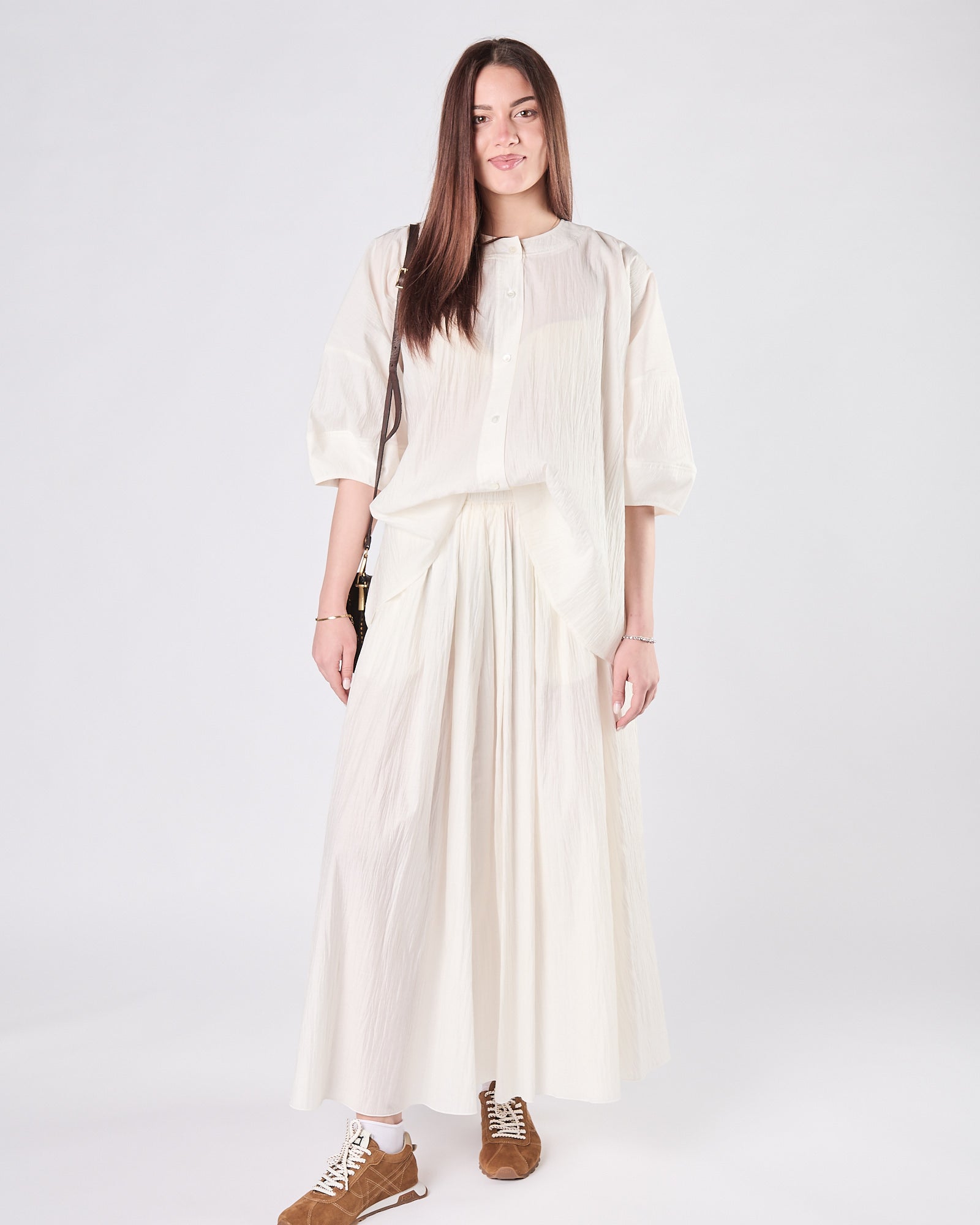 Camicia Tela9 over cotone stropicciato panna