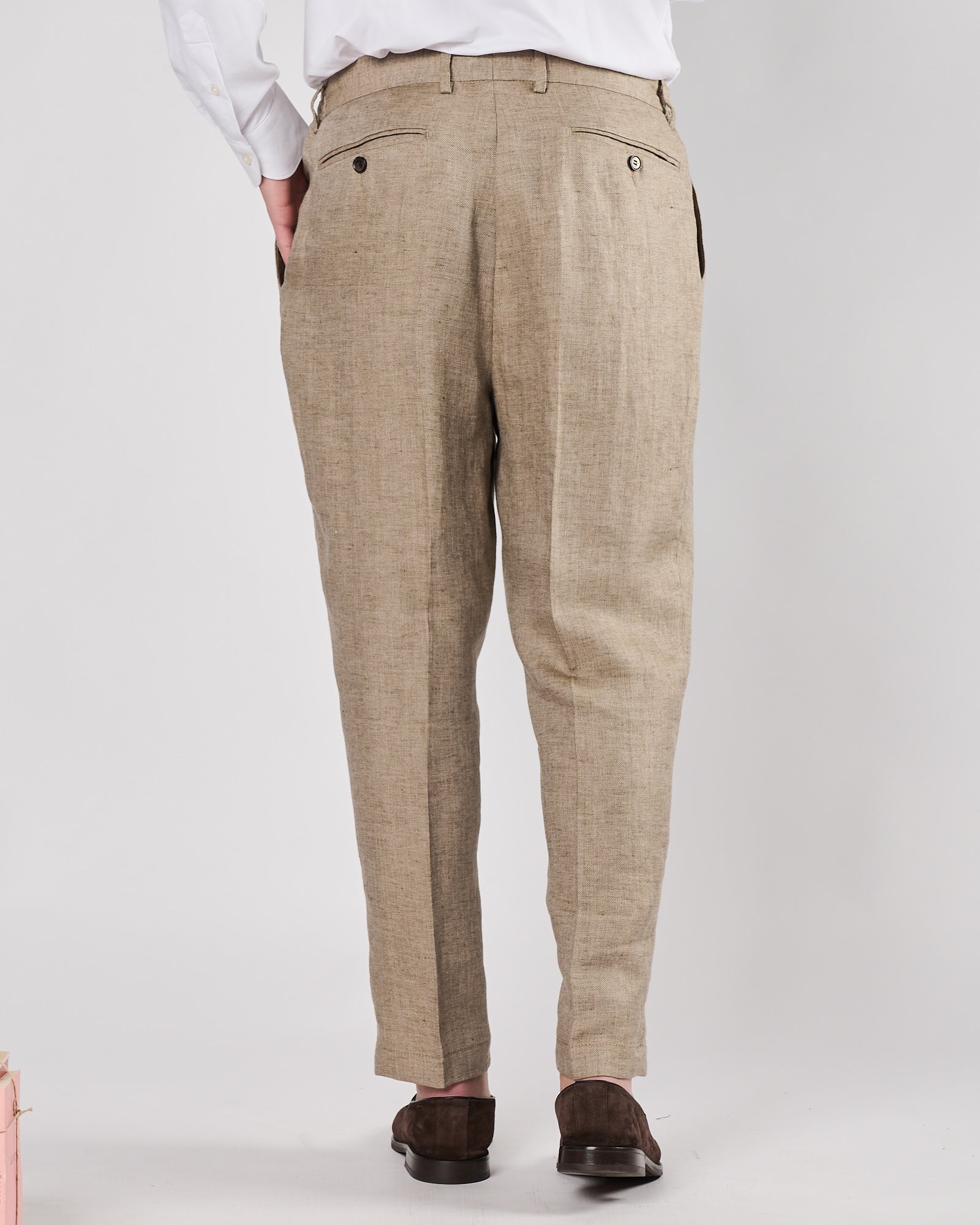 Pantalone Lbm1911 doppia pence in lino beige