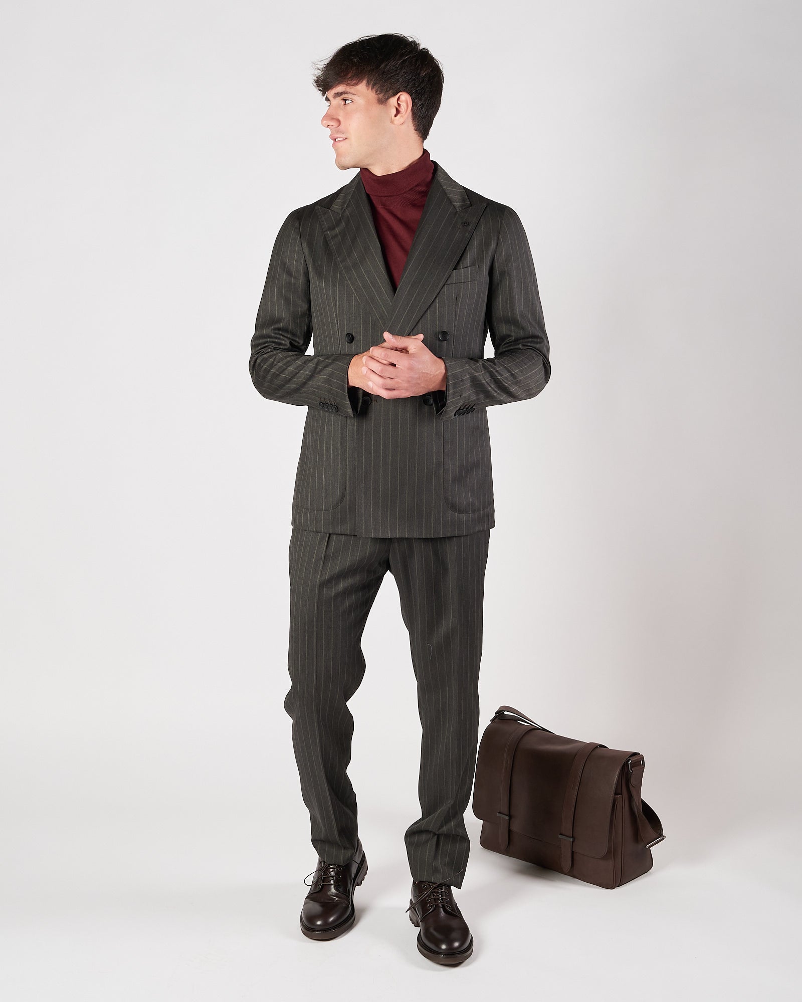 Abito Tagliatore doppio petto quattro bottoni gessato verde