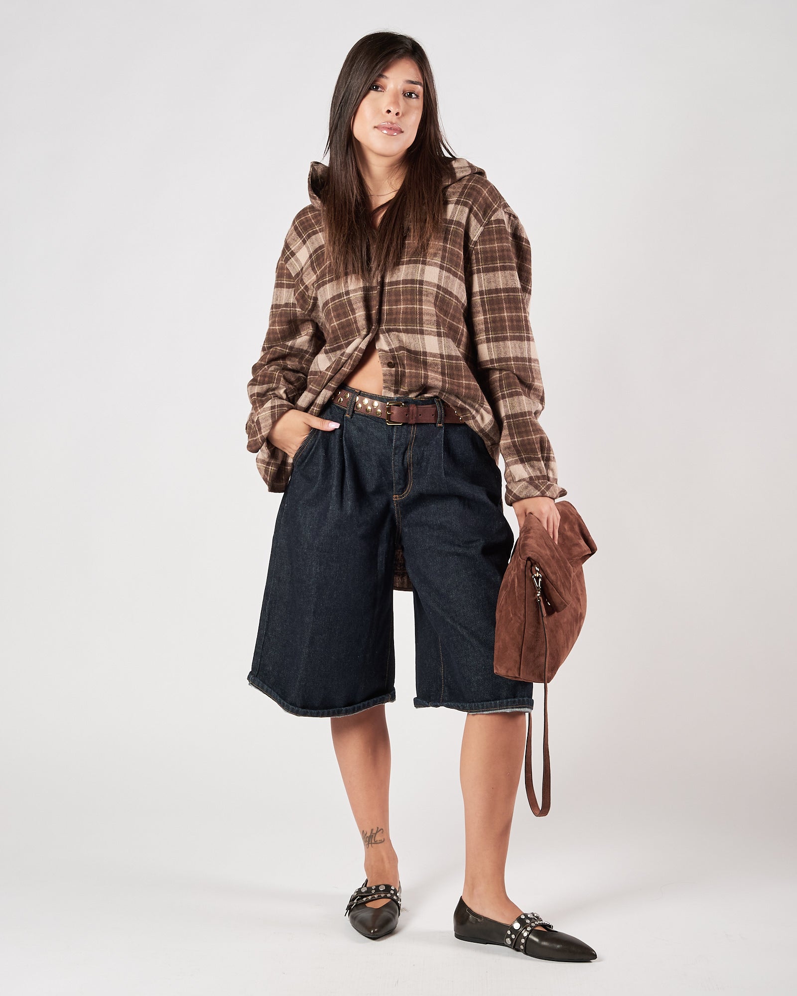 Camicia Eleh over fantasia quadri con cappuccio