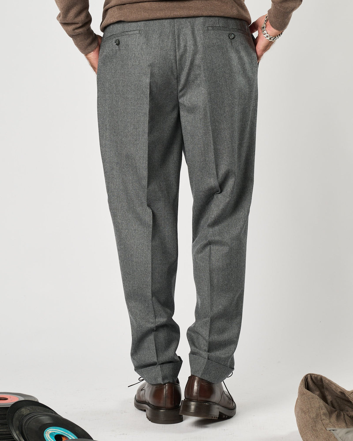 Pantalone Lbm1911 in flanella doppia pence grigio