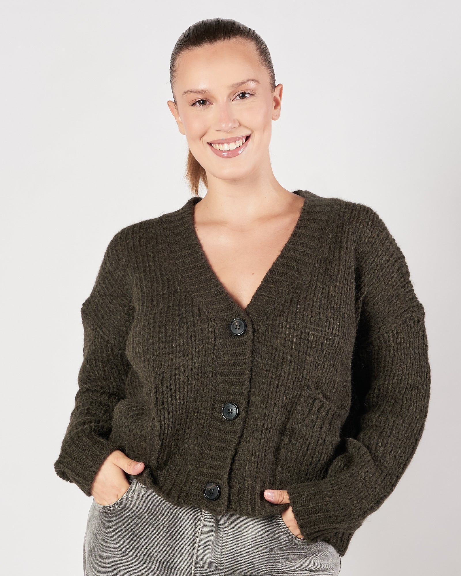 Cardigan Roberto Collina scollo v verde scuro