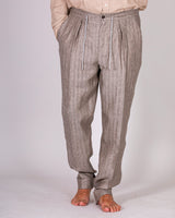 Pantalone spinato in lino beige