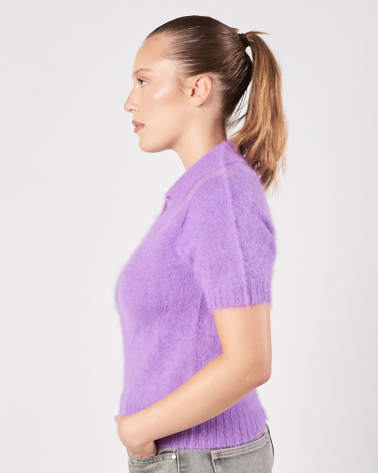 Polo Roberto Collina manica corta in angora lilla