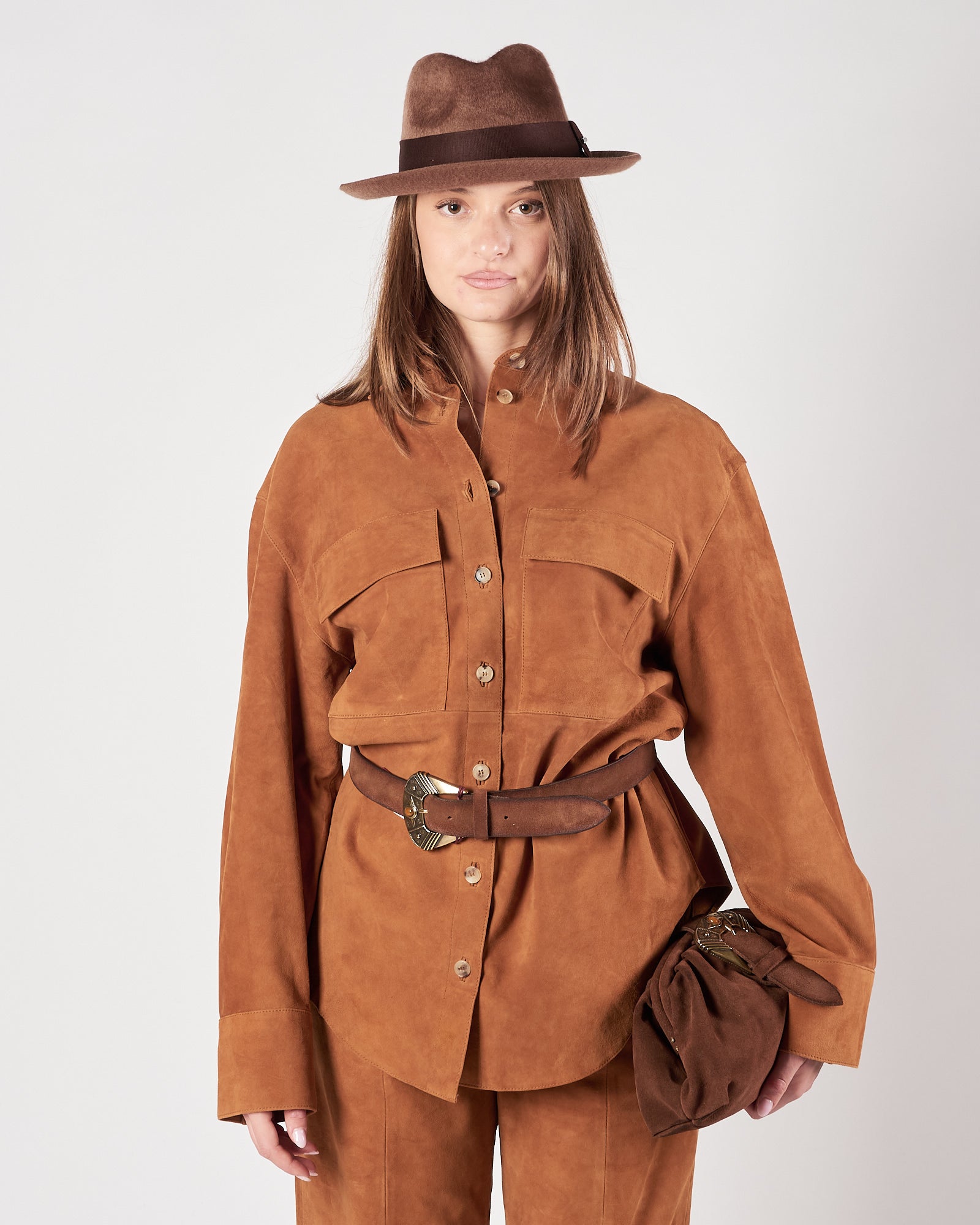 Camicia Tela9 in suede ruggine