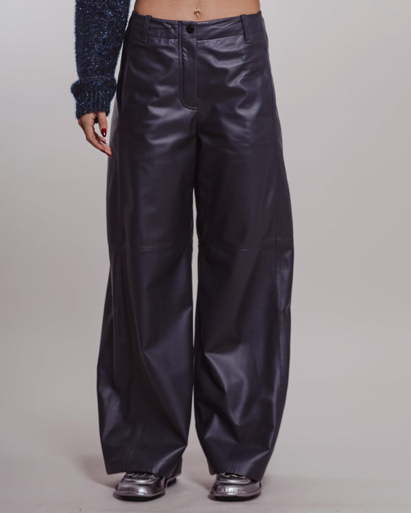 Pantalone Tela in pelle blu notte