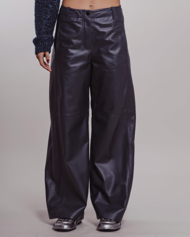 Pantalone Tela in pelle blu notte