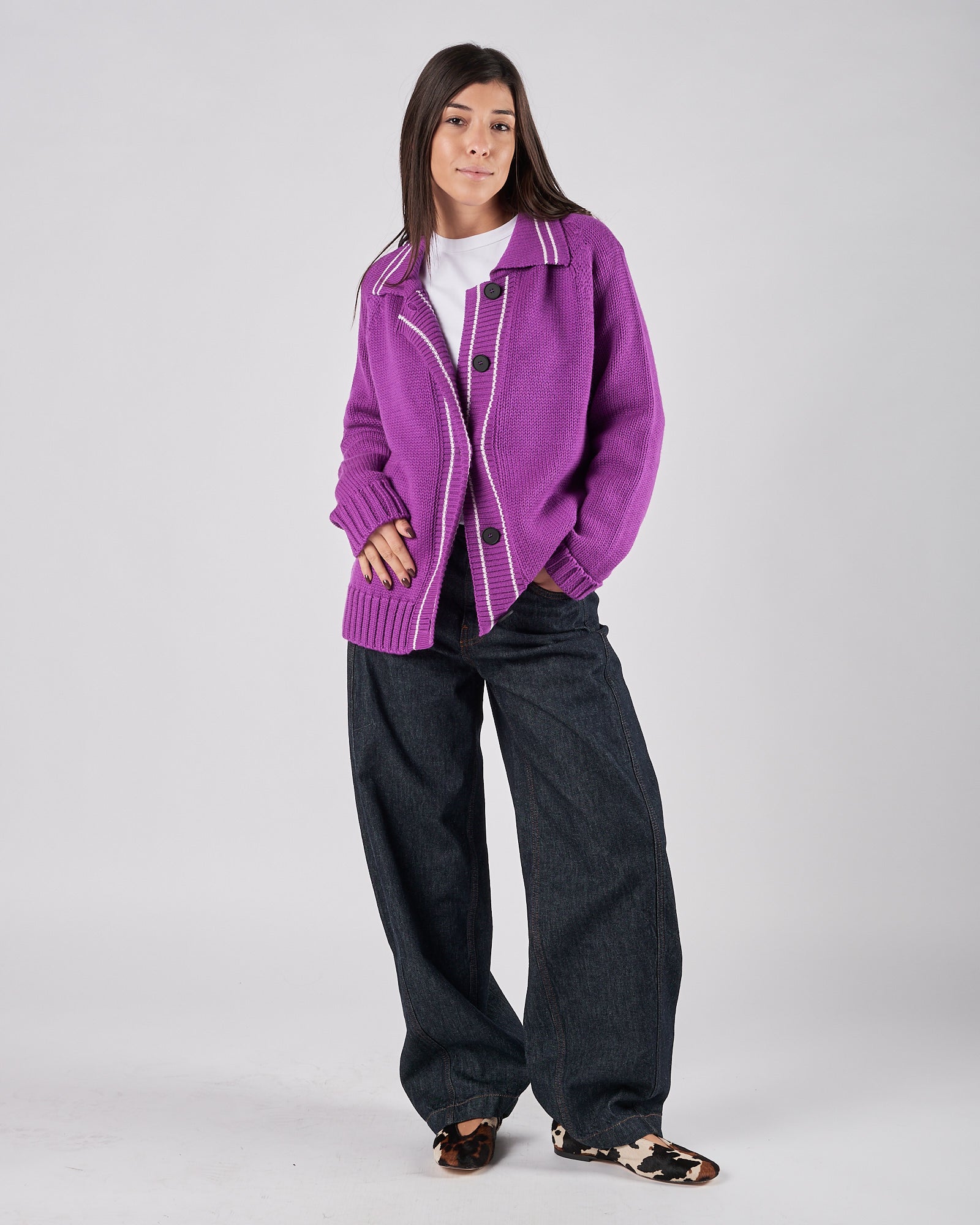 Cardigan Tela9 in lana viola