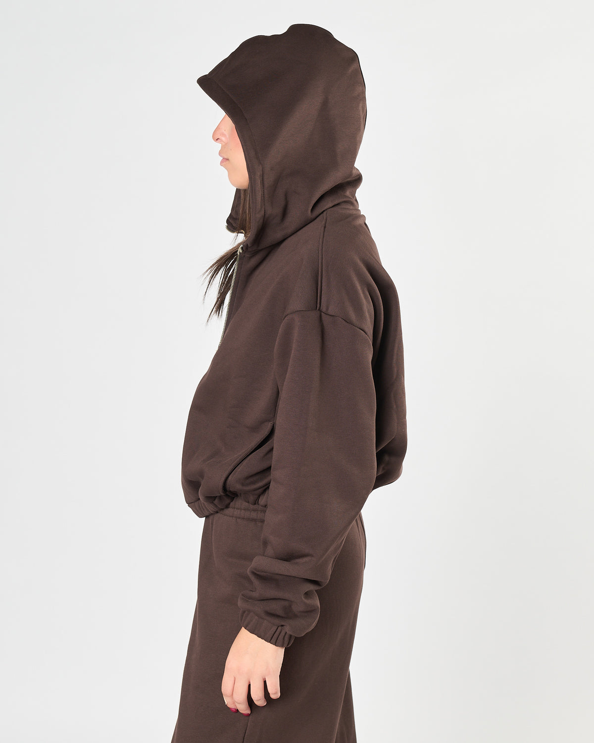 Felpa Woc con zip cioccolato con cappuccio