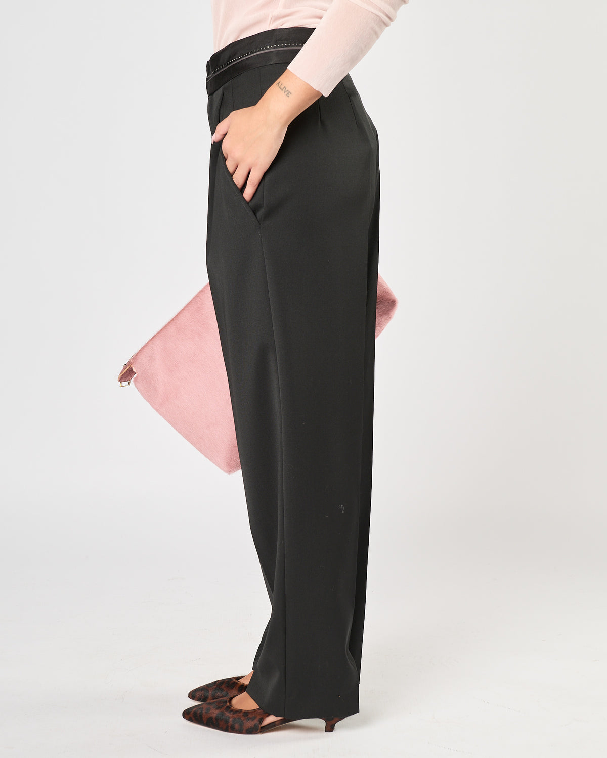 Pantalone Tela9 nero con dettaglio in vita
