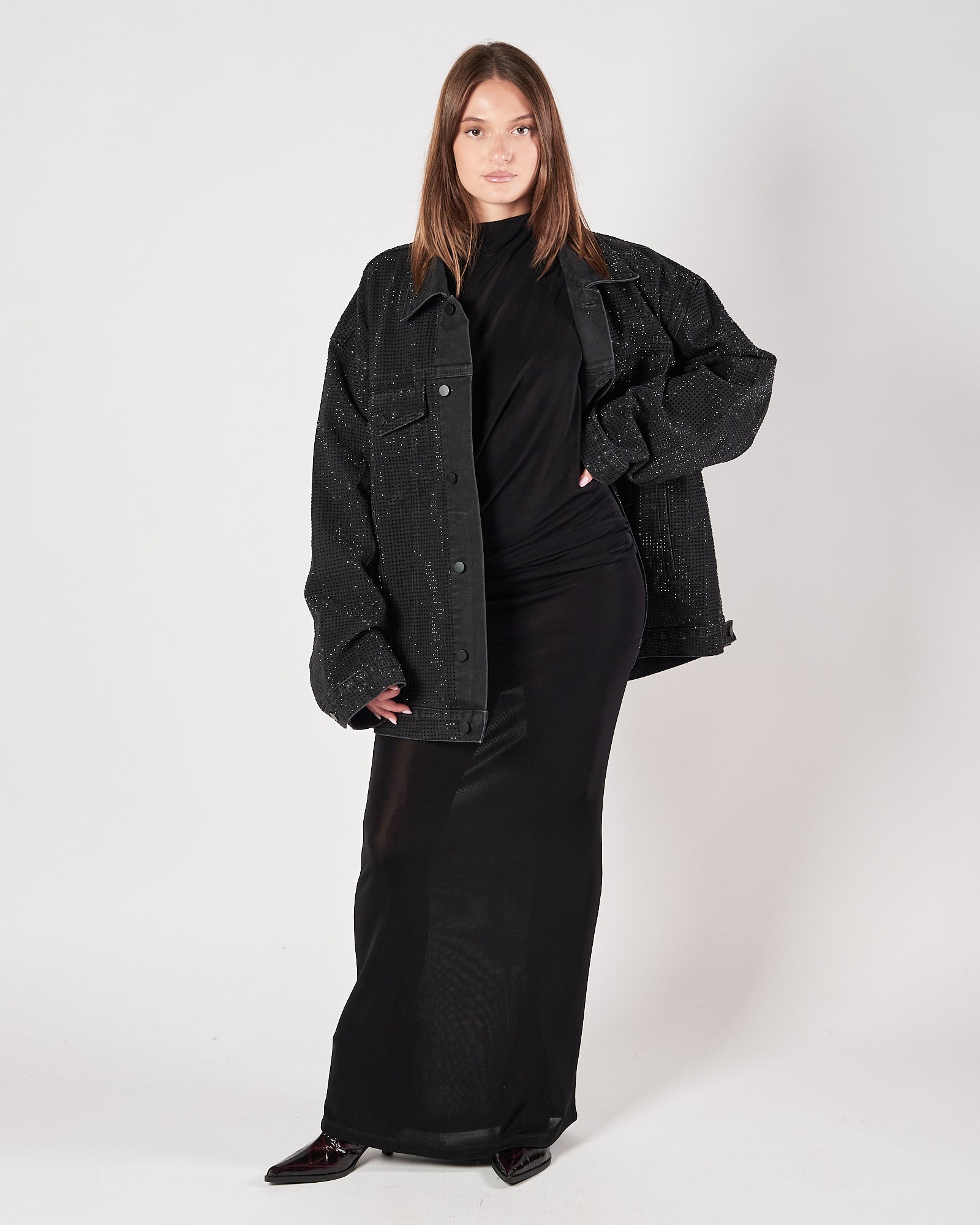 Giacchetto Eleh di jeans over con brillantini