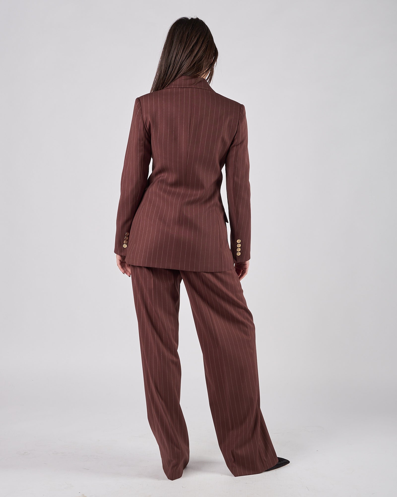 Pantalone Silence largo gessatro cioccolato