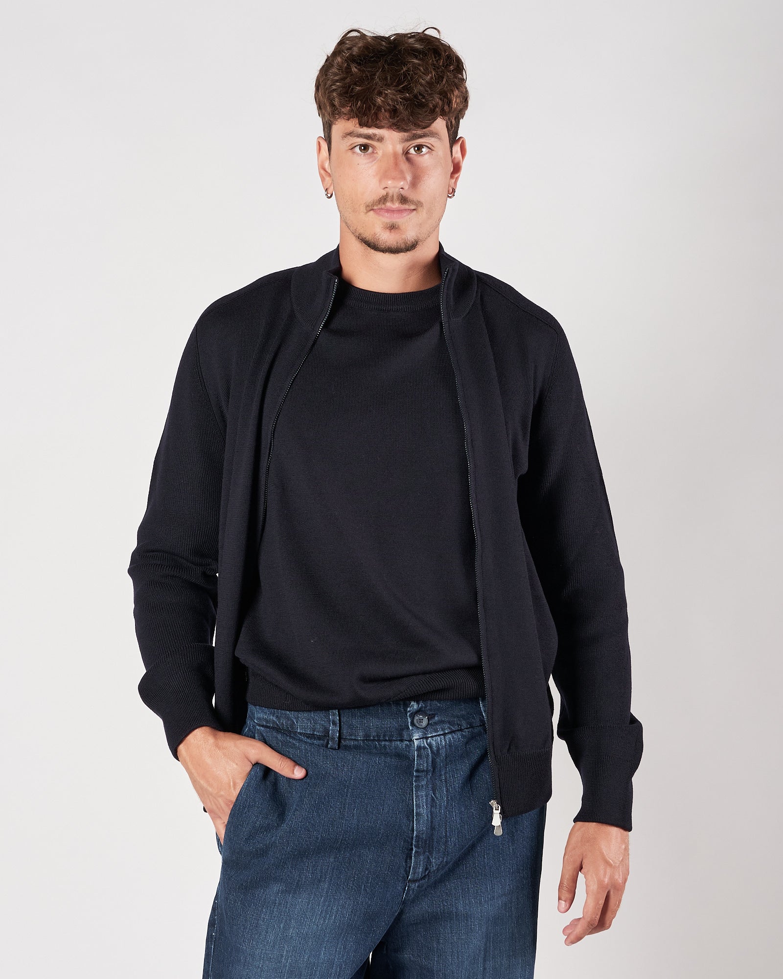 Maglia A|STORE mezzo collo con zip Rain Wool blu