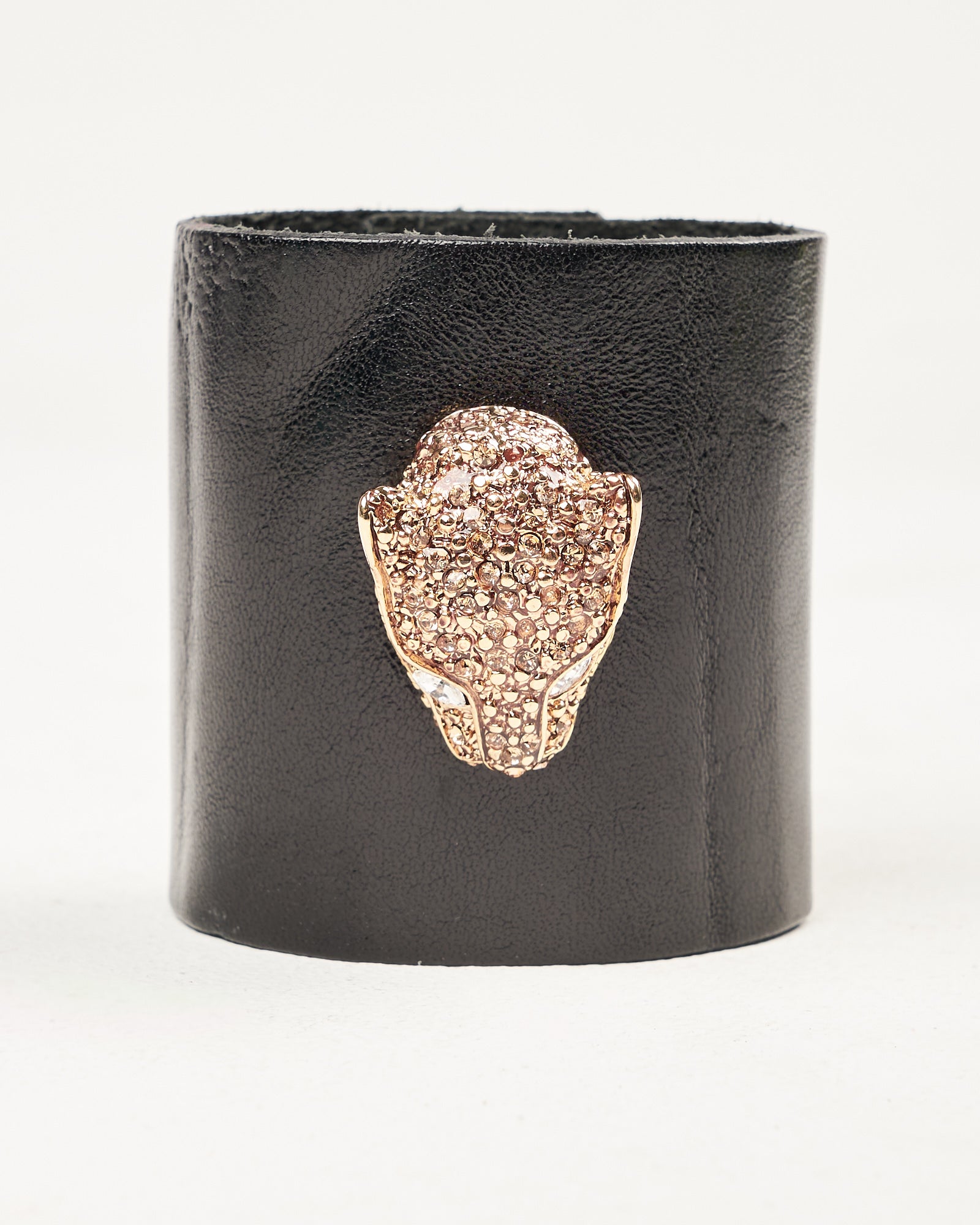 Bracciale  Alberto Luti in pelle nero con pantera oro