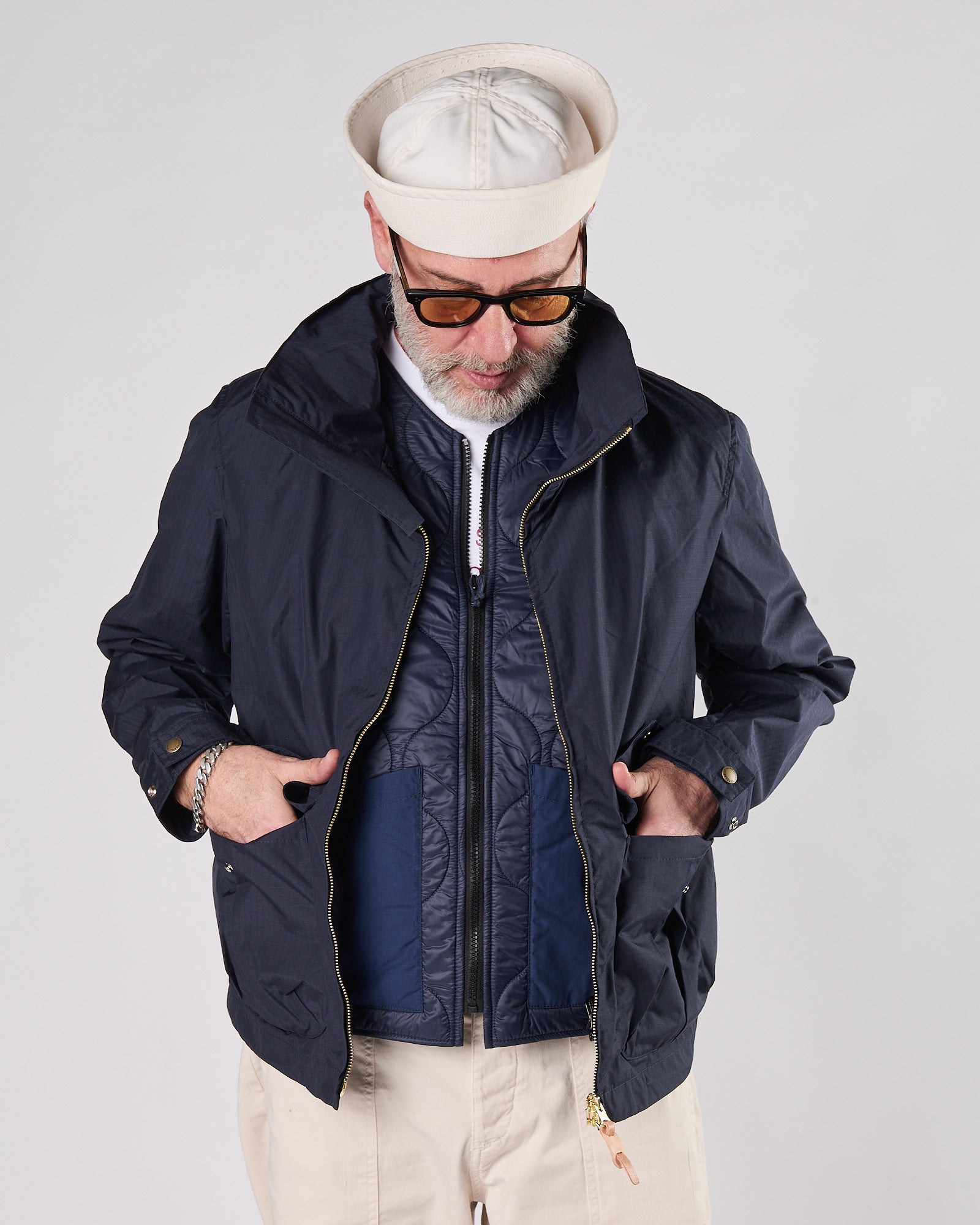 Giacchetto Manifatture Ceccarelli blu  in tessuto Rip-Stop  nylon e cotone