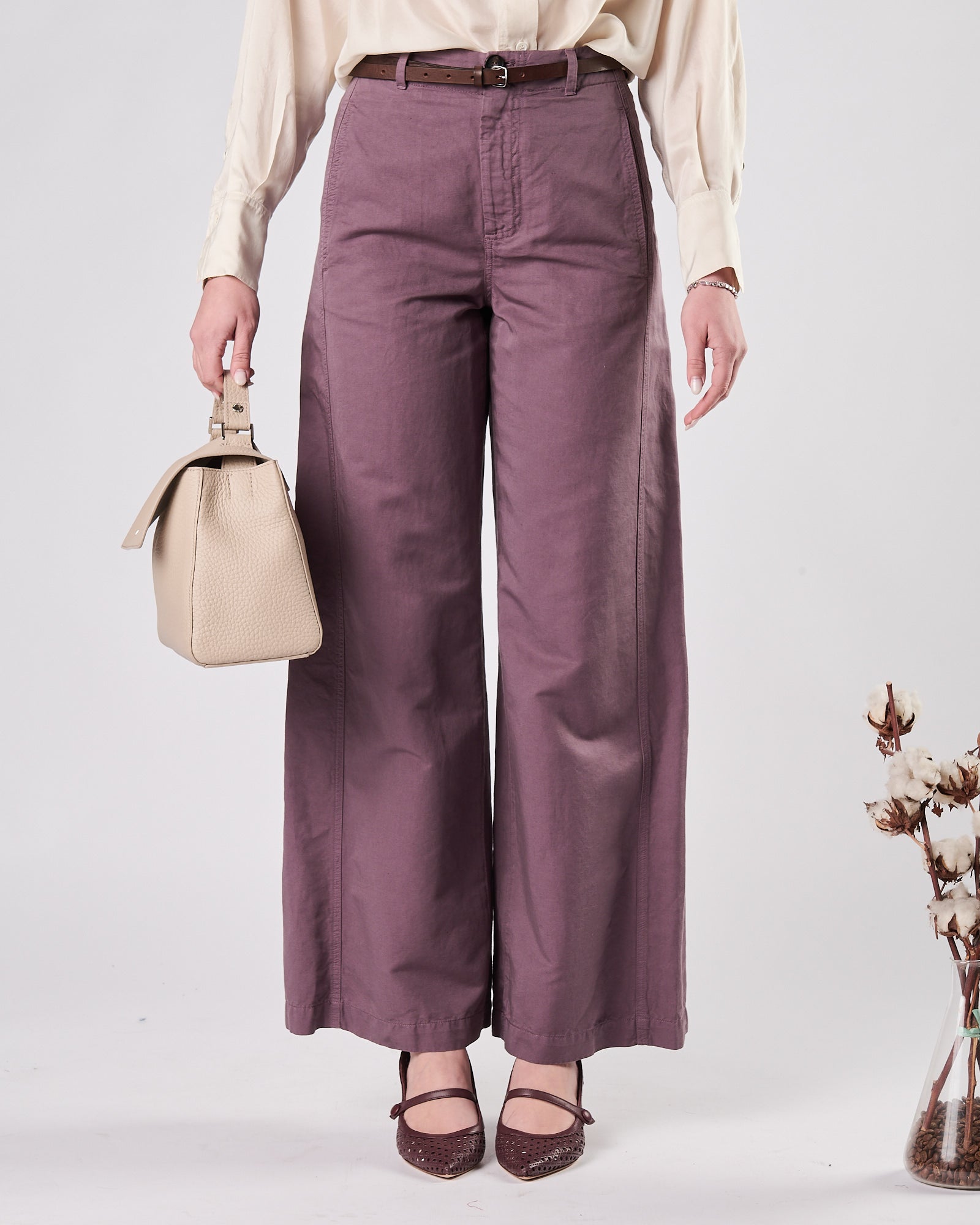 Pantalone Tela9 in cotone lino morbido viola