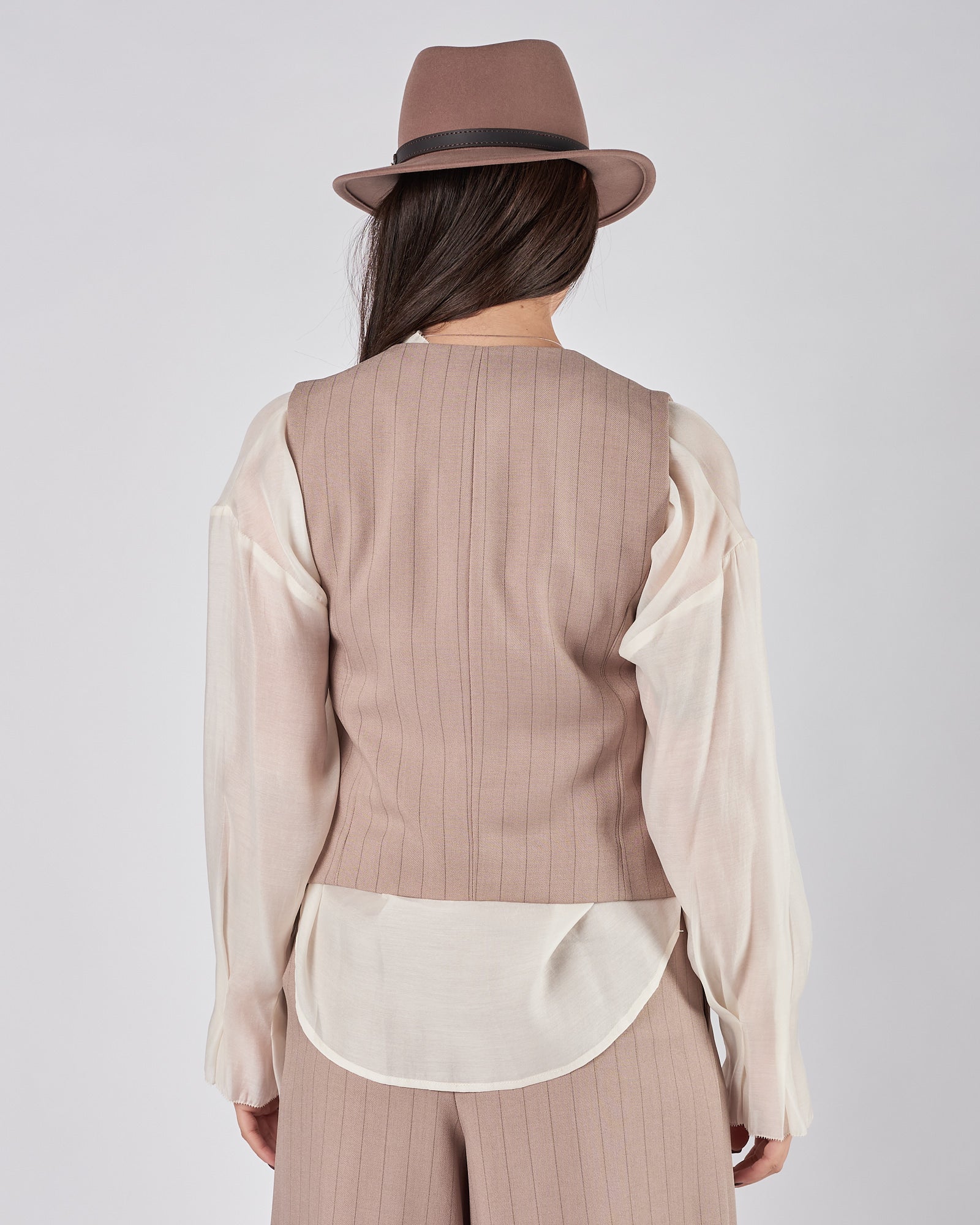 Gilet Eleh gessato grigio fango