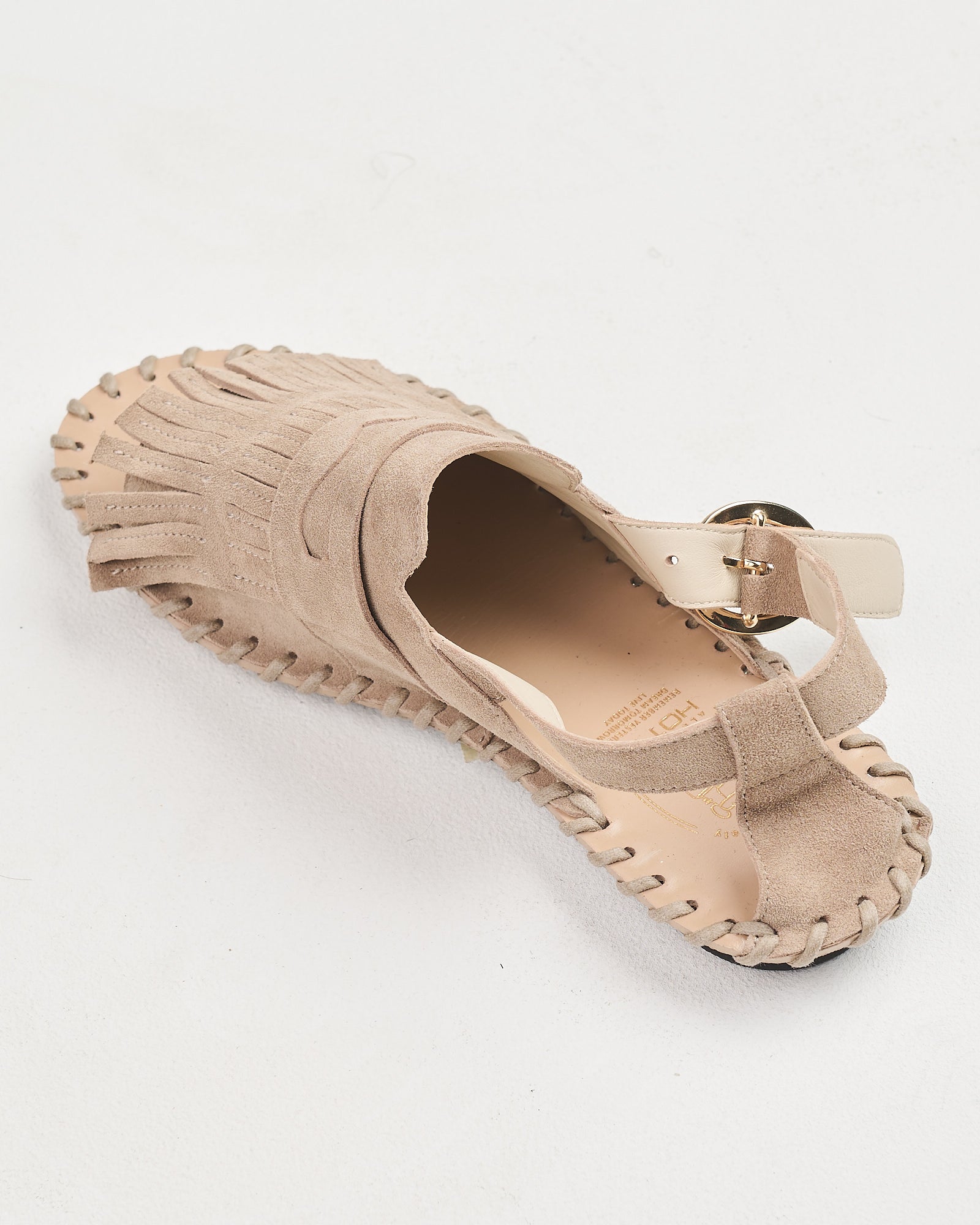 Ciabatta Alexander Hotto in suede con frange beige