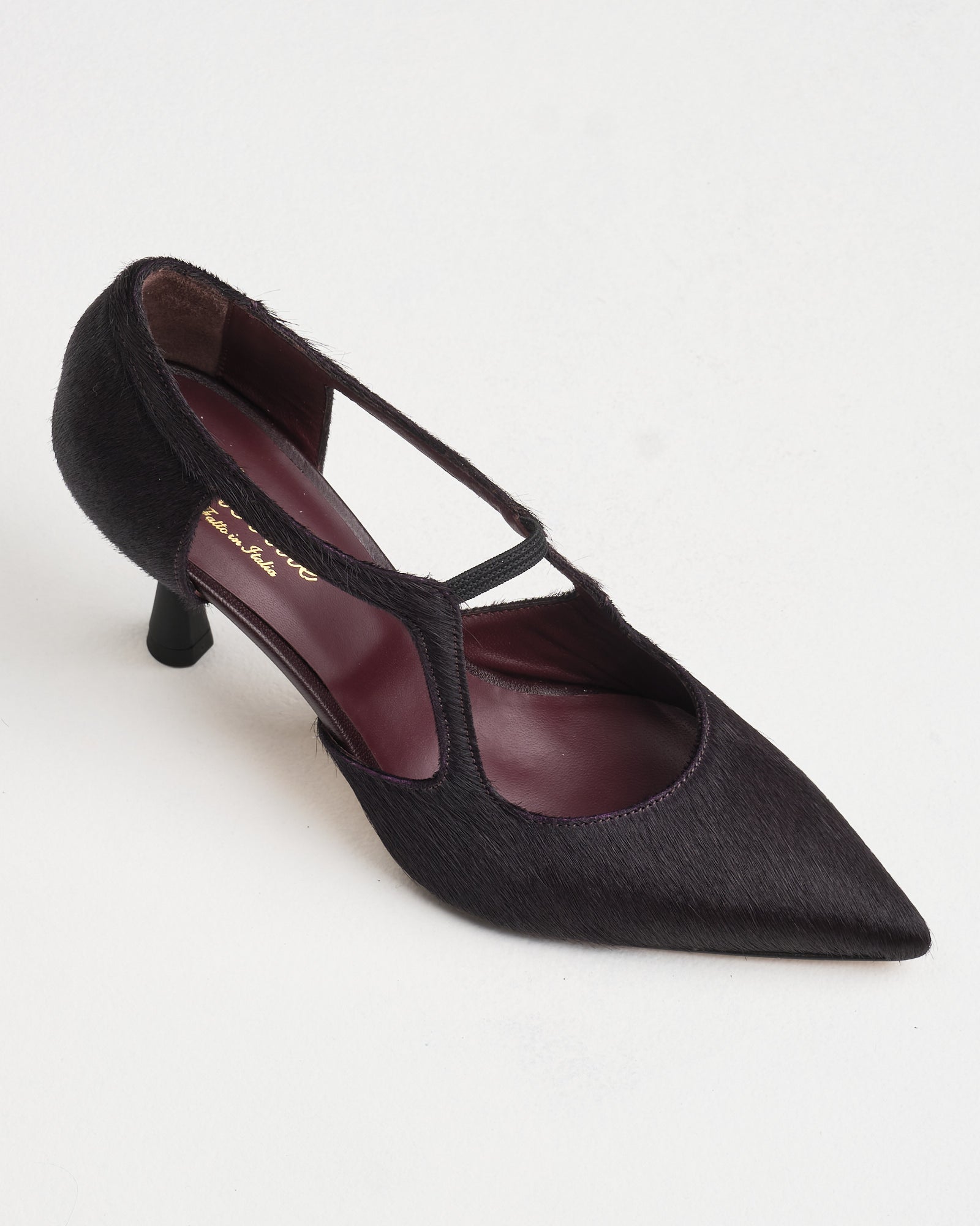 Scarpa Cheville cavallino bordeaux con taccco