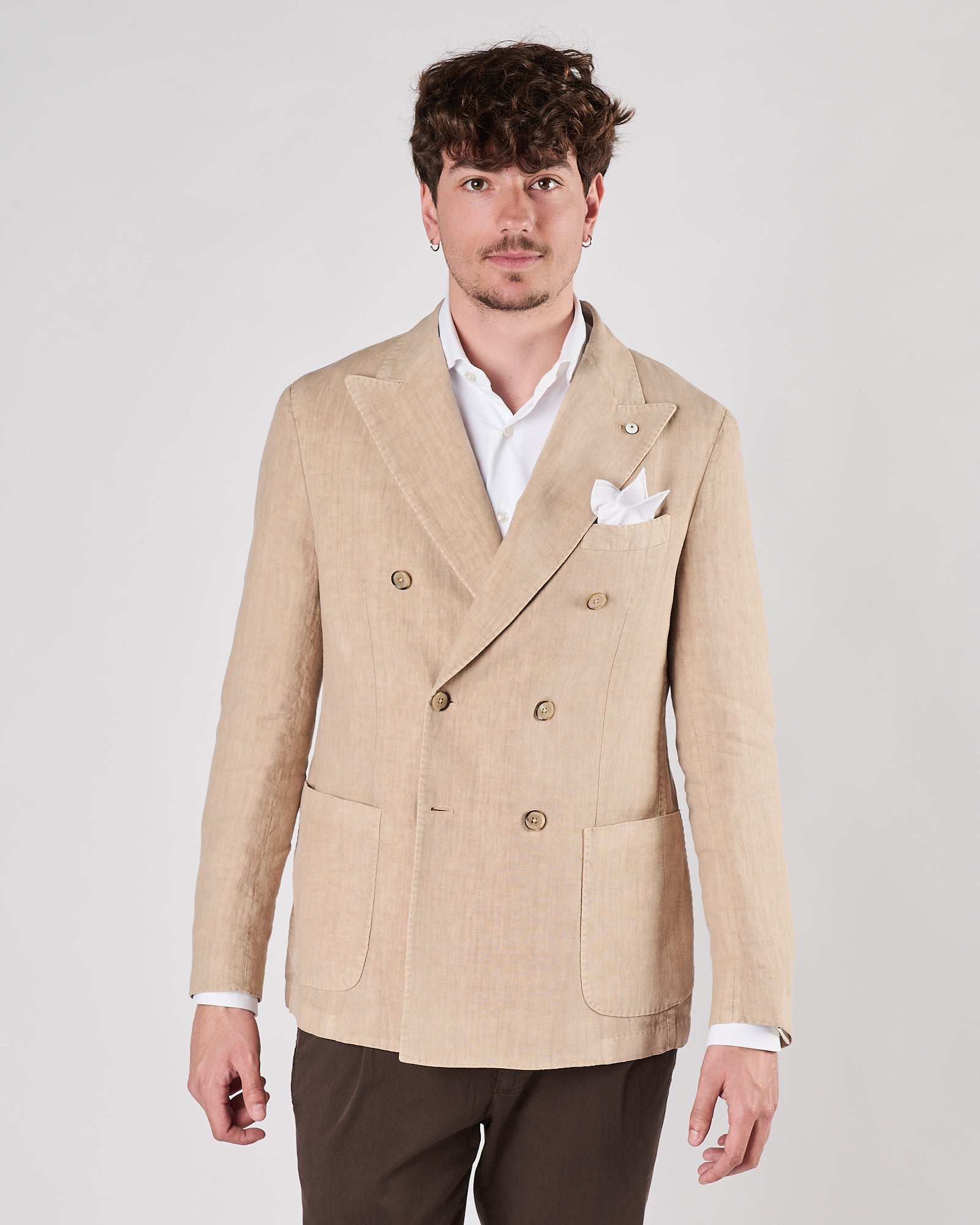 Giacca bm1911 doppio petto beige in lino