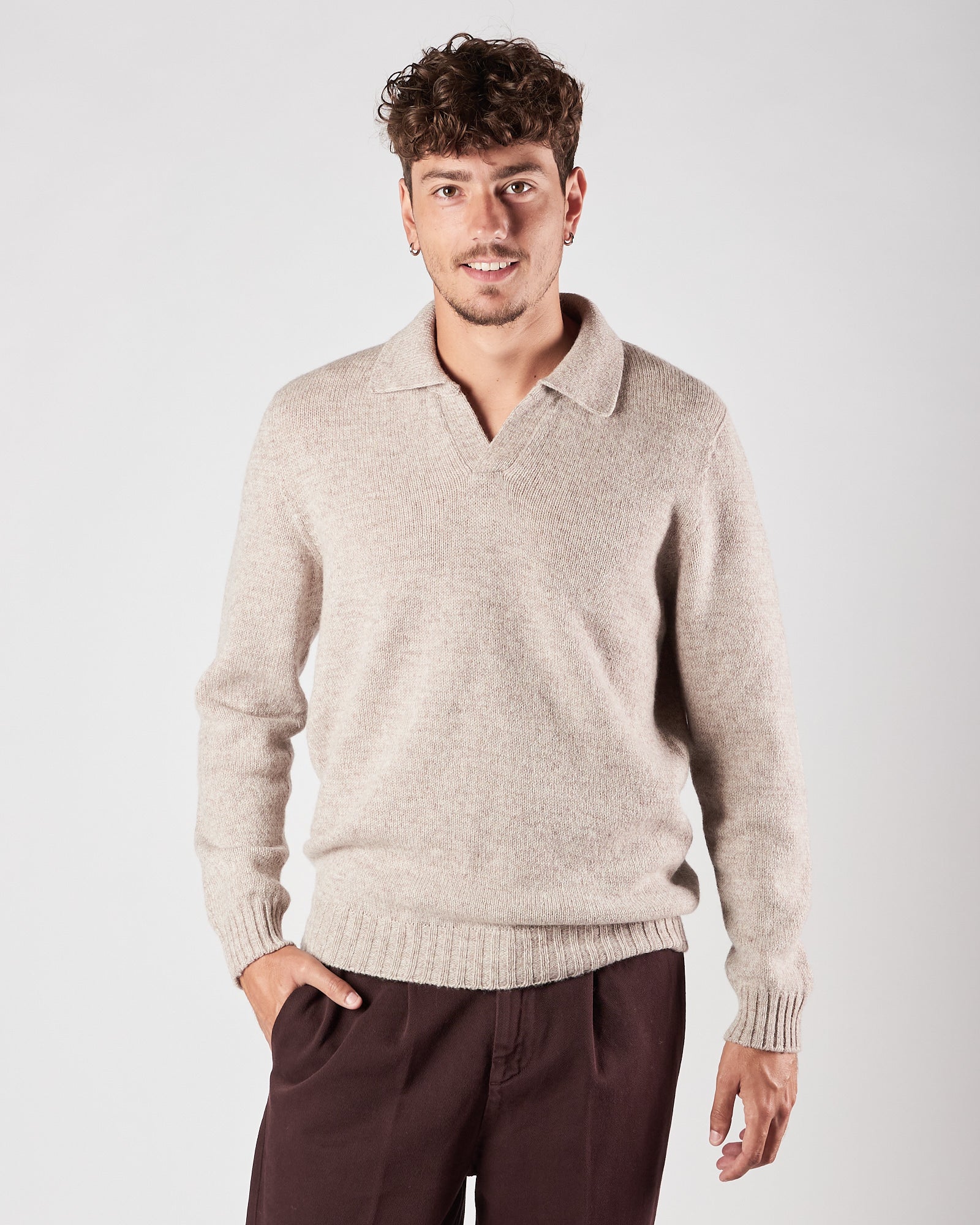 Polo A|STORE in lana senza bottoni beige