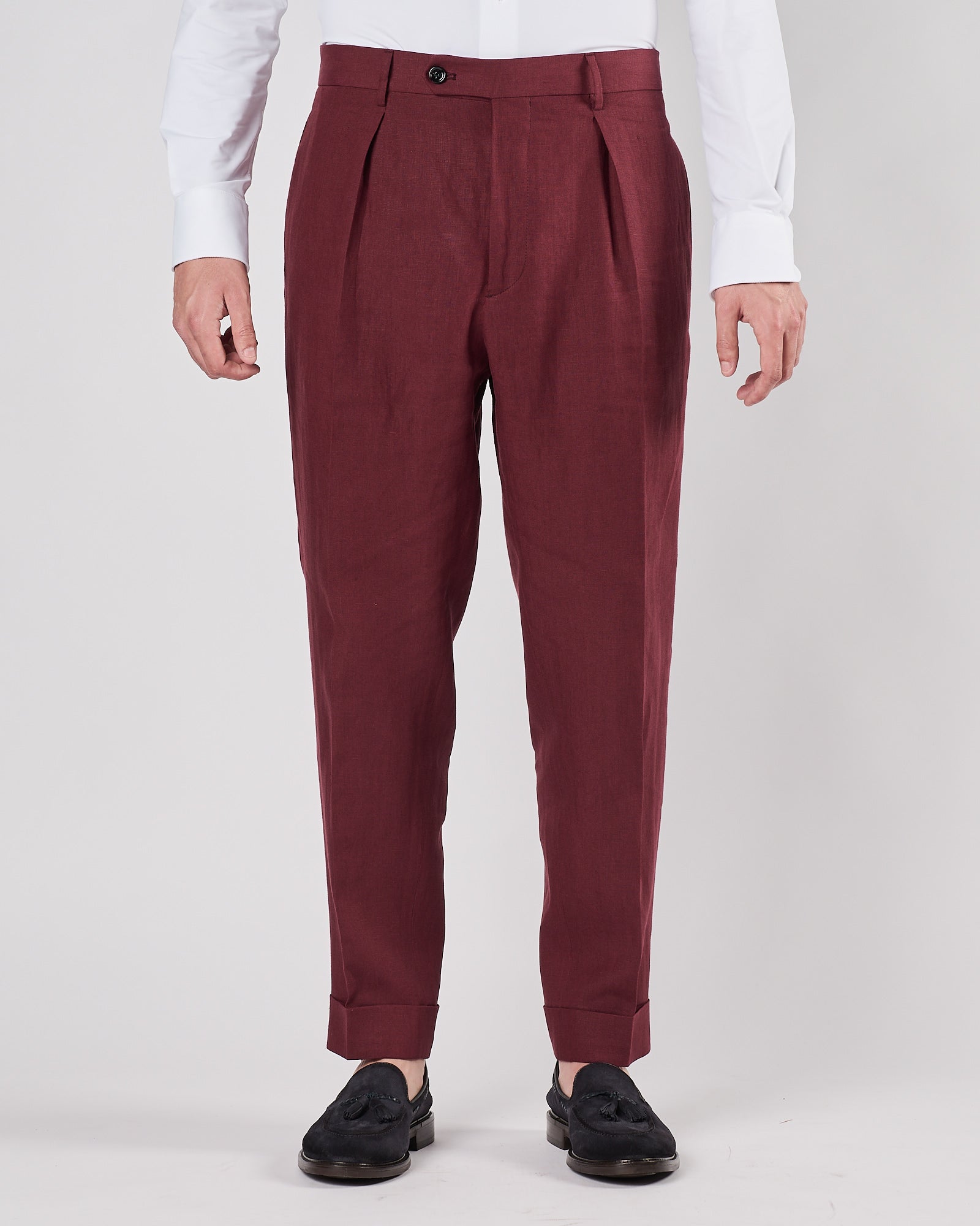 Pantalone Berwich una pence francese in lino borgogna