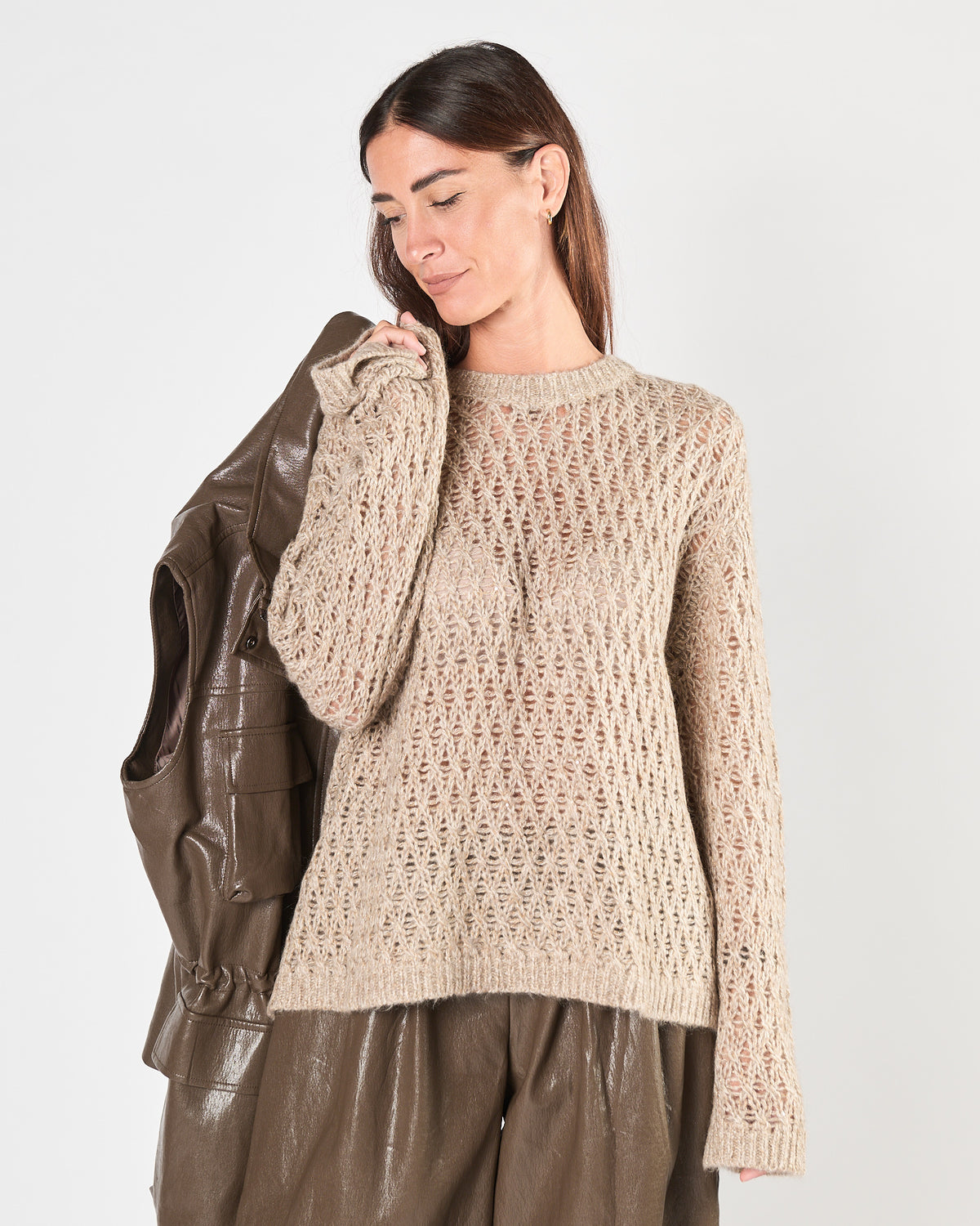 Maglia Eleh in maglia traforata beige