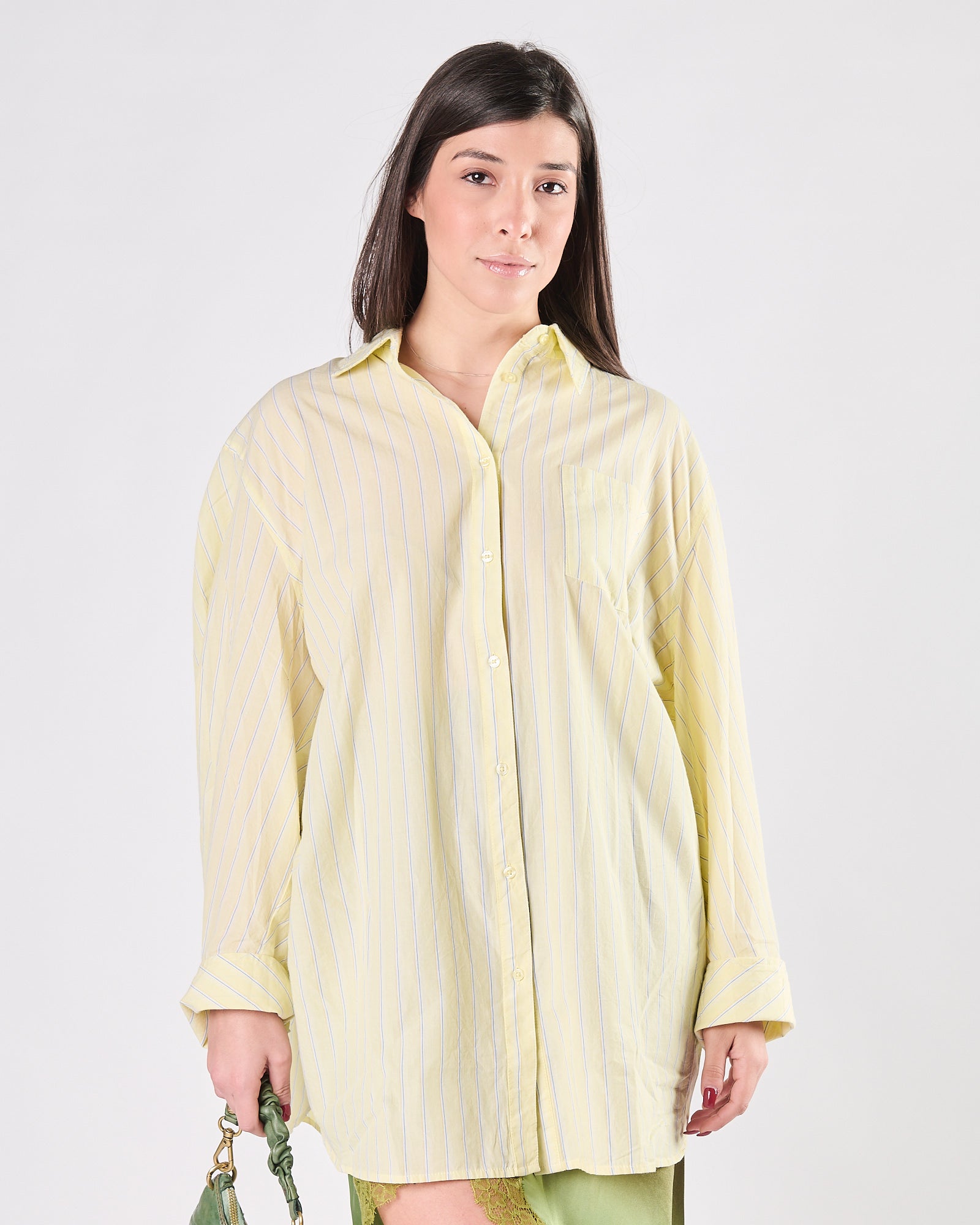 Camicia Mes Demoiselles over lime con riga