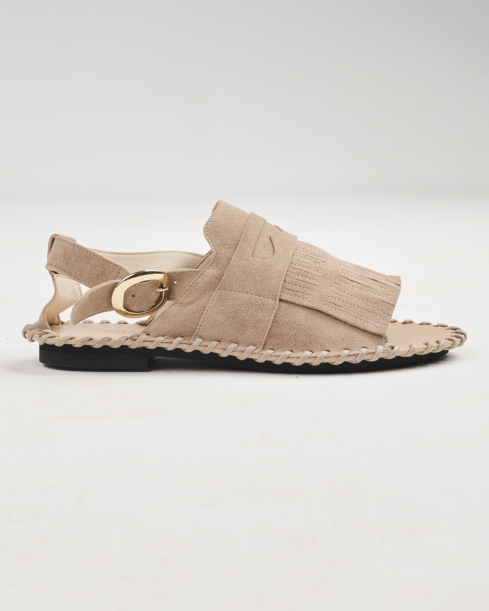Ciabatta Alexander Hotto in suede con frange beige