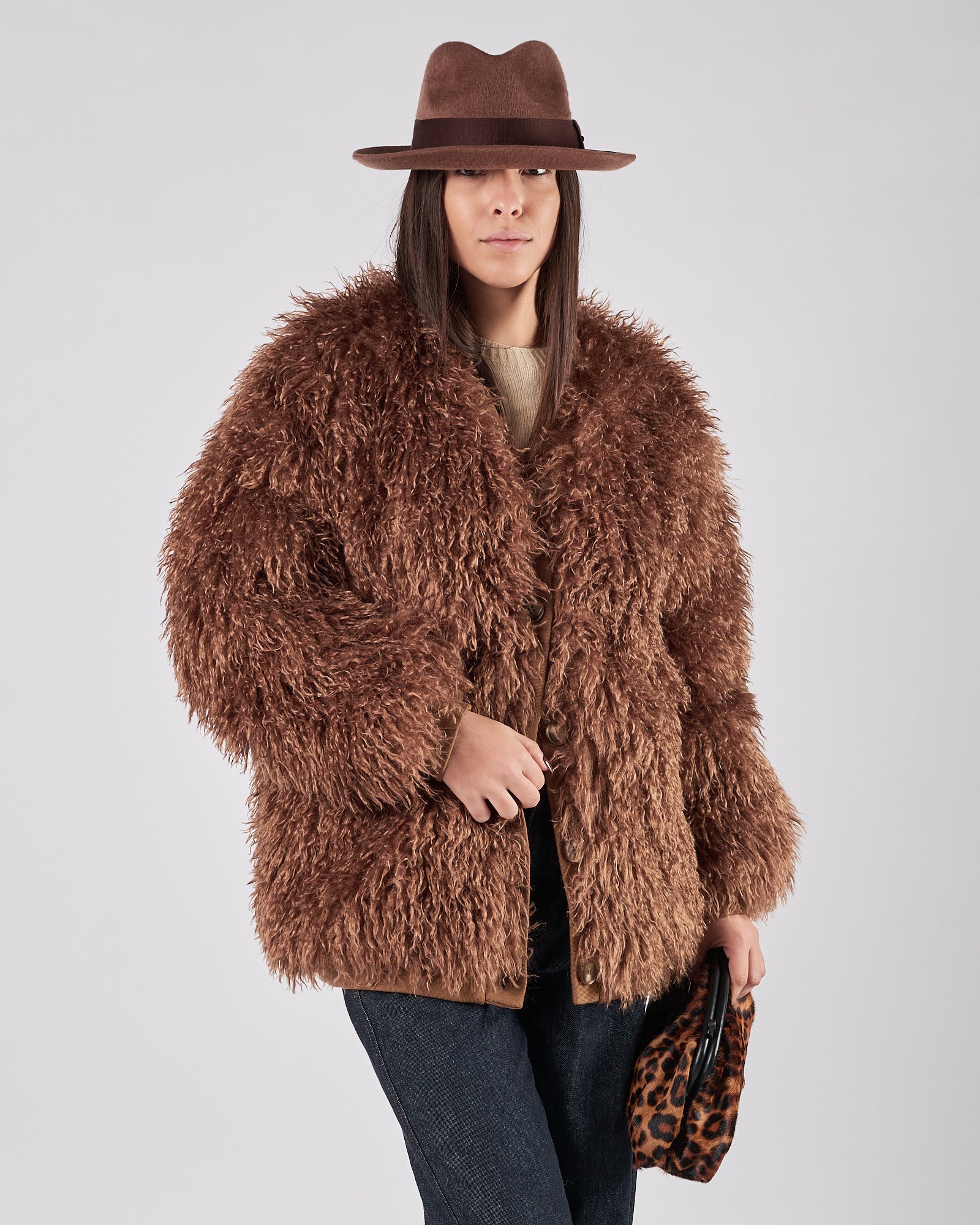 Ecopelliccia Weili Zheng taglio cardigan brown