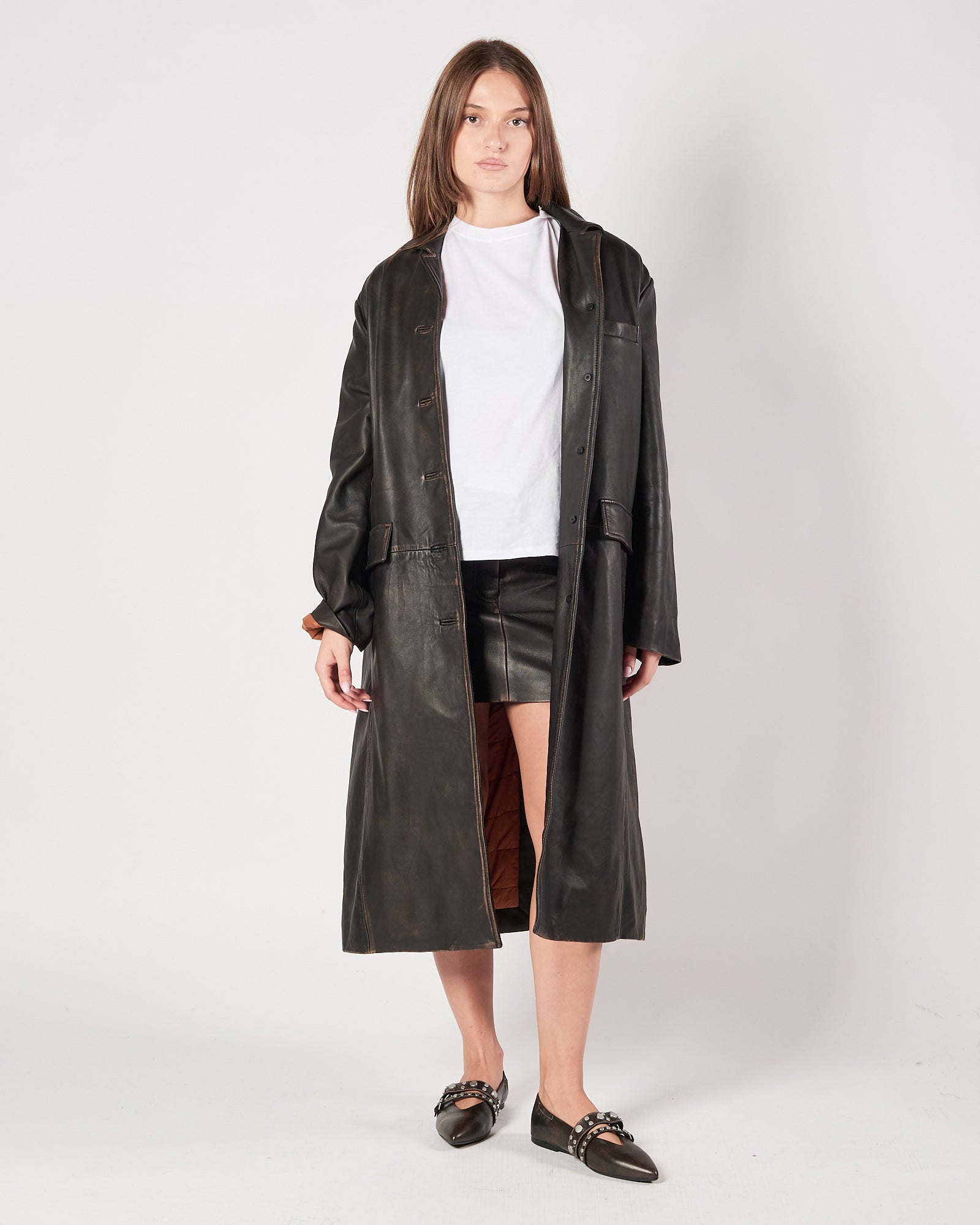 Cappotto Tela9 in pelle nero vintage