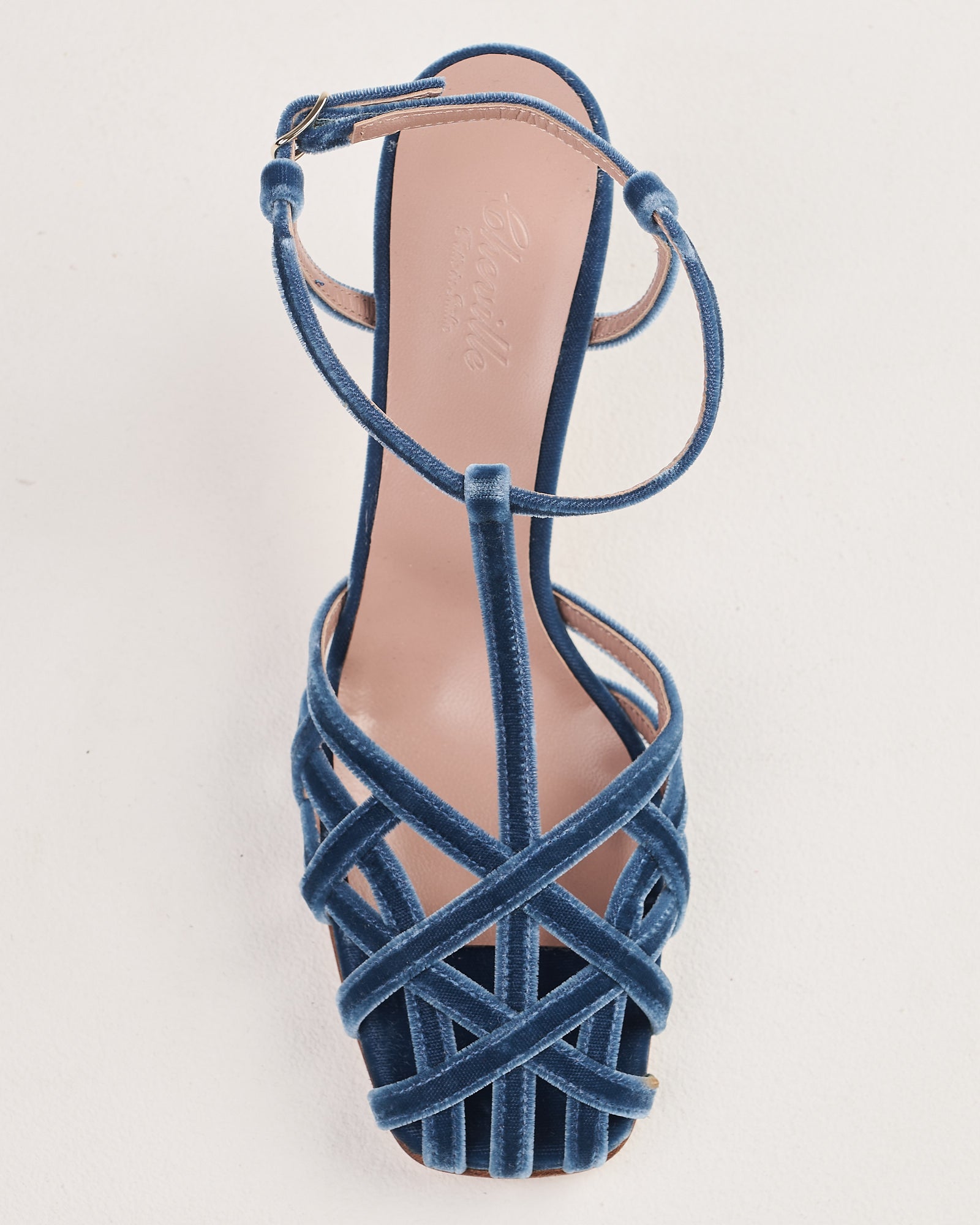 Sandalo Cheville con tacco in velluto blu