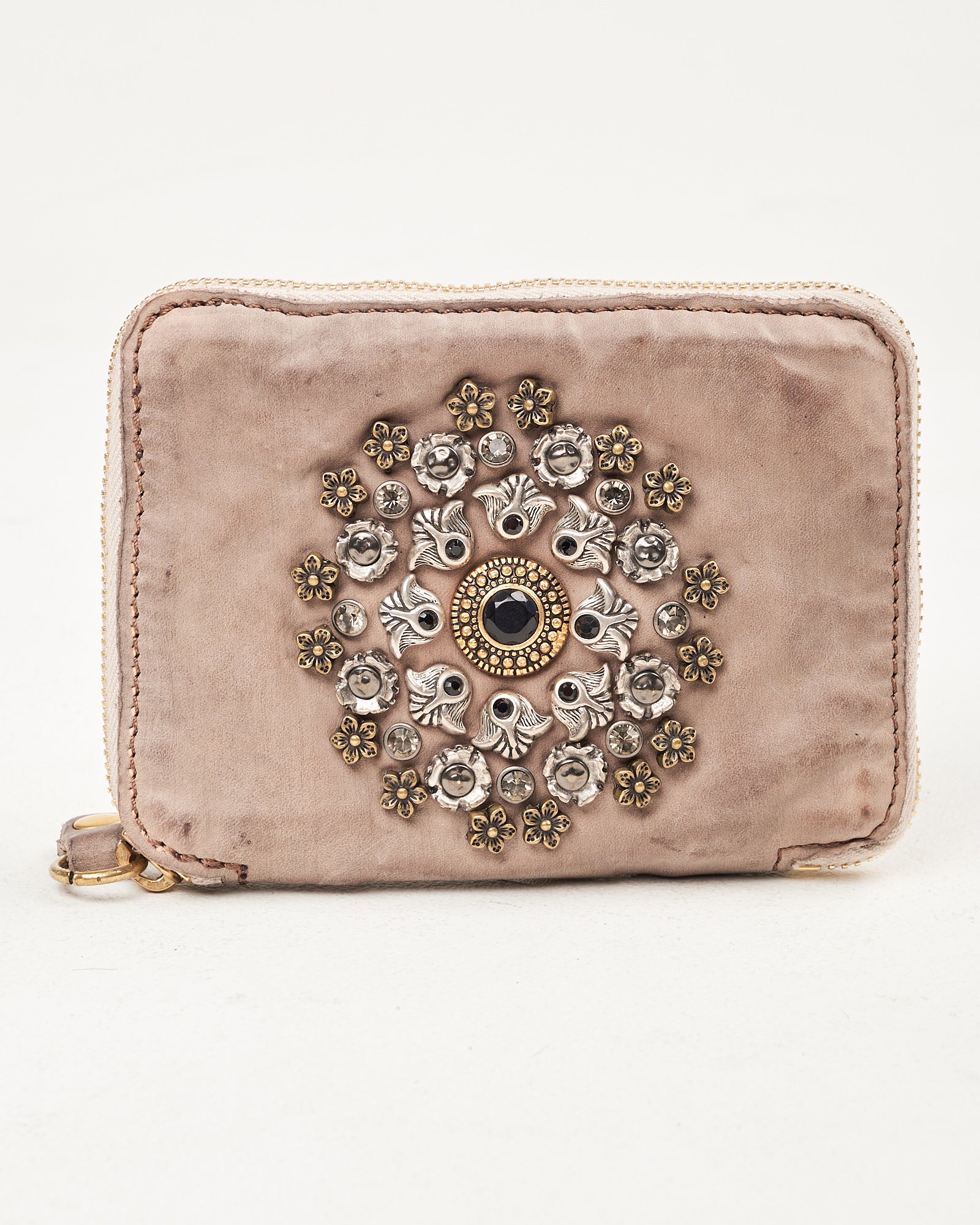 Portafoglio Campomaggi in pelle cemento con borchie