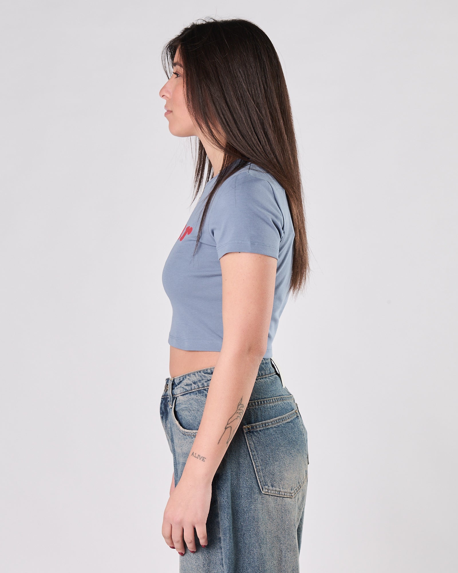 T-shirt Eleh corta celeste con scritta