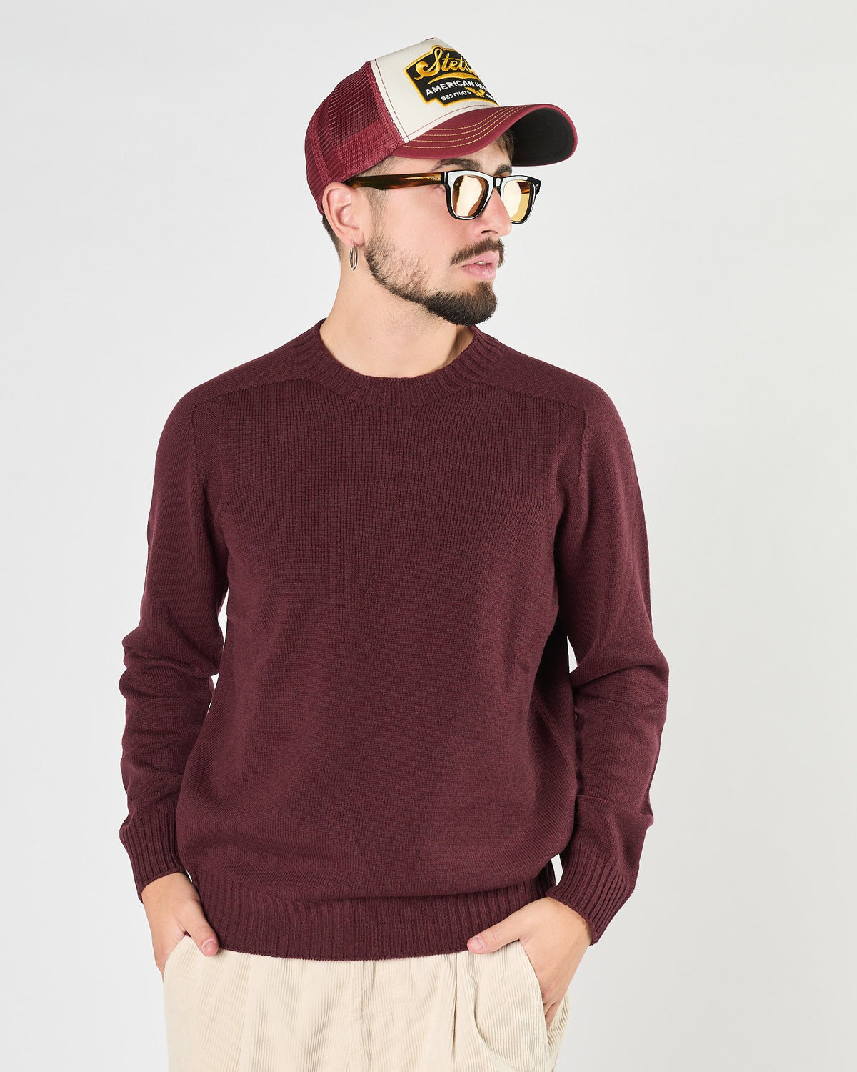 Maglia A|STORE girocollo in lana bordeaux
