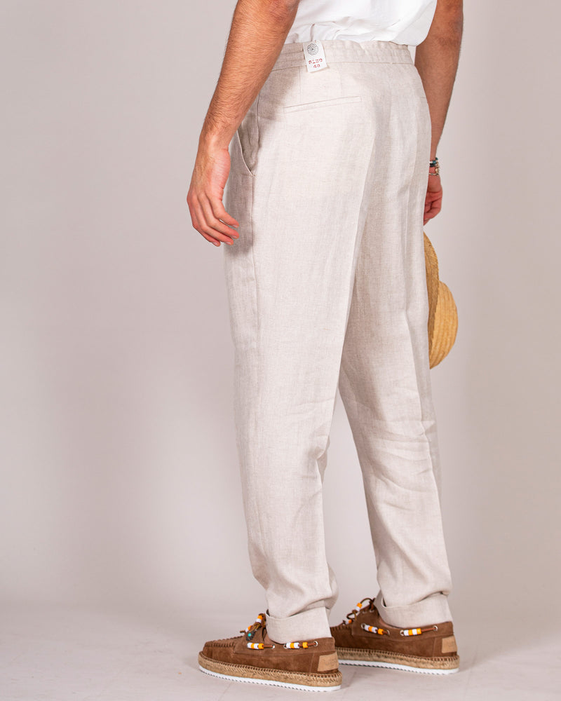 Pantalone con coulisse beige in lino