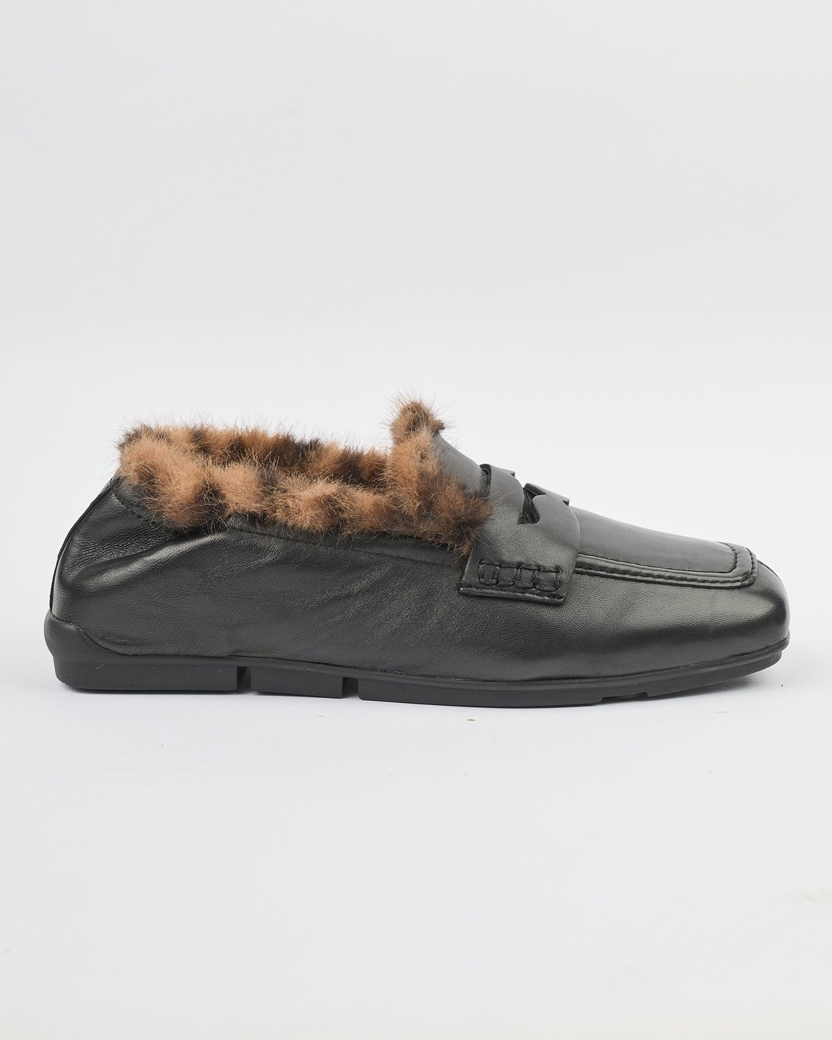 Mocassino Ash in pelle nera con pelliccia sintetica leopard