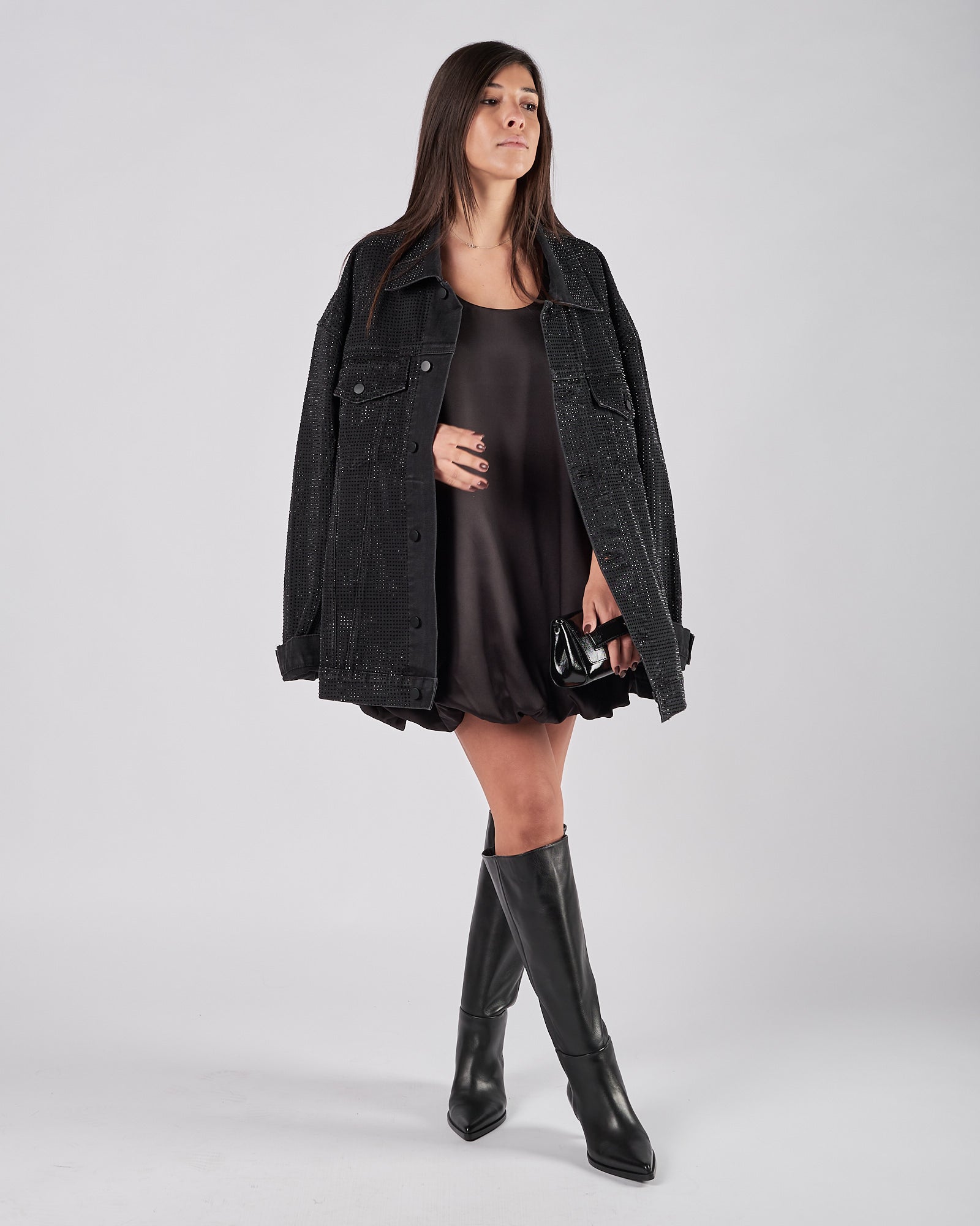 Abito Eleh corto in raso a palloncino nero