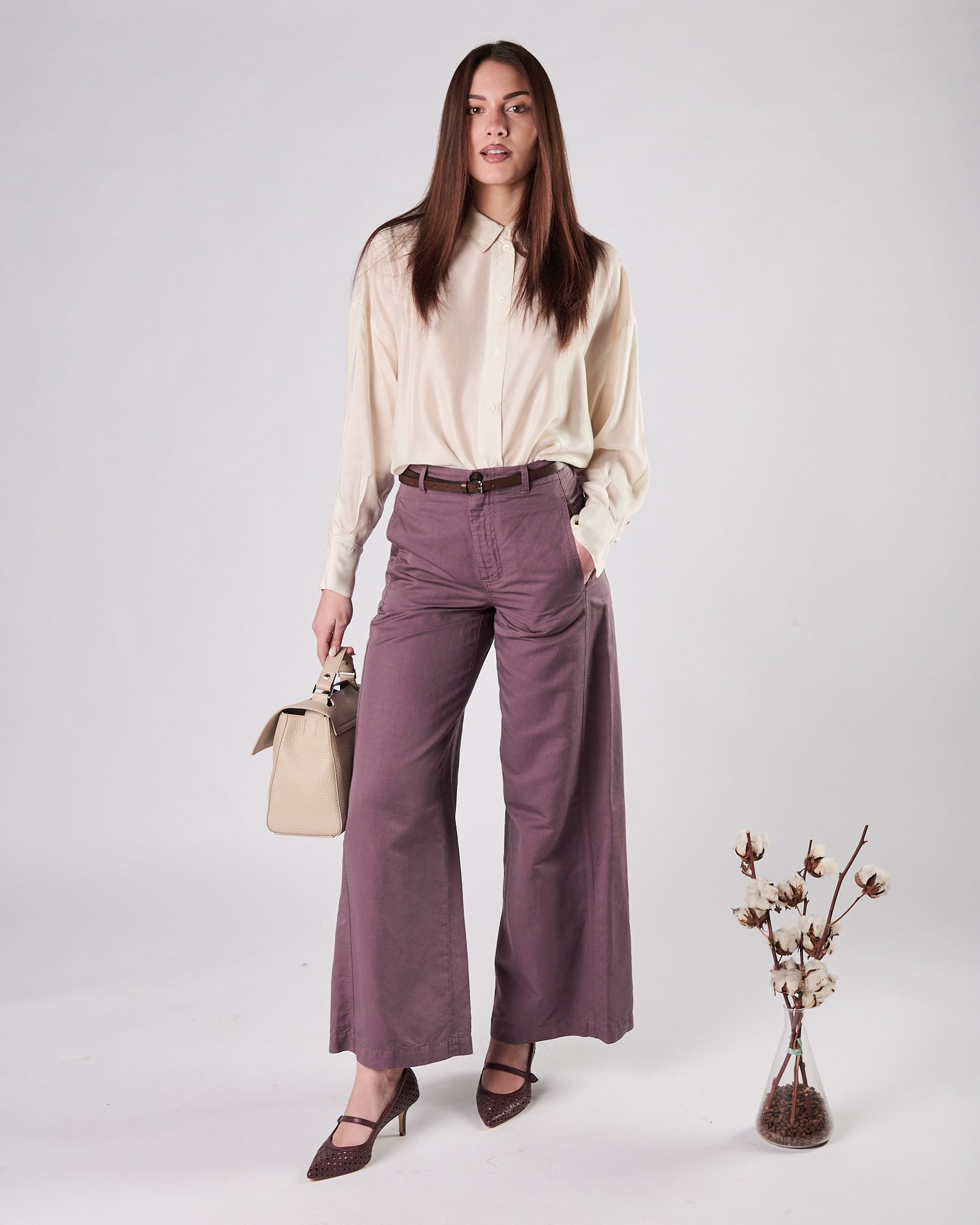 Pantalone Tela9 in cotone lino morbido viola