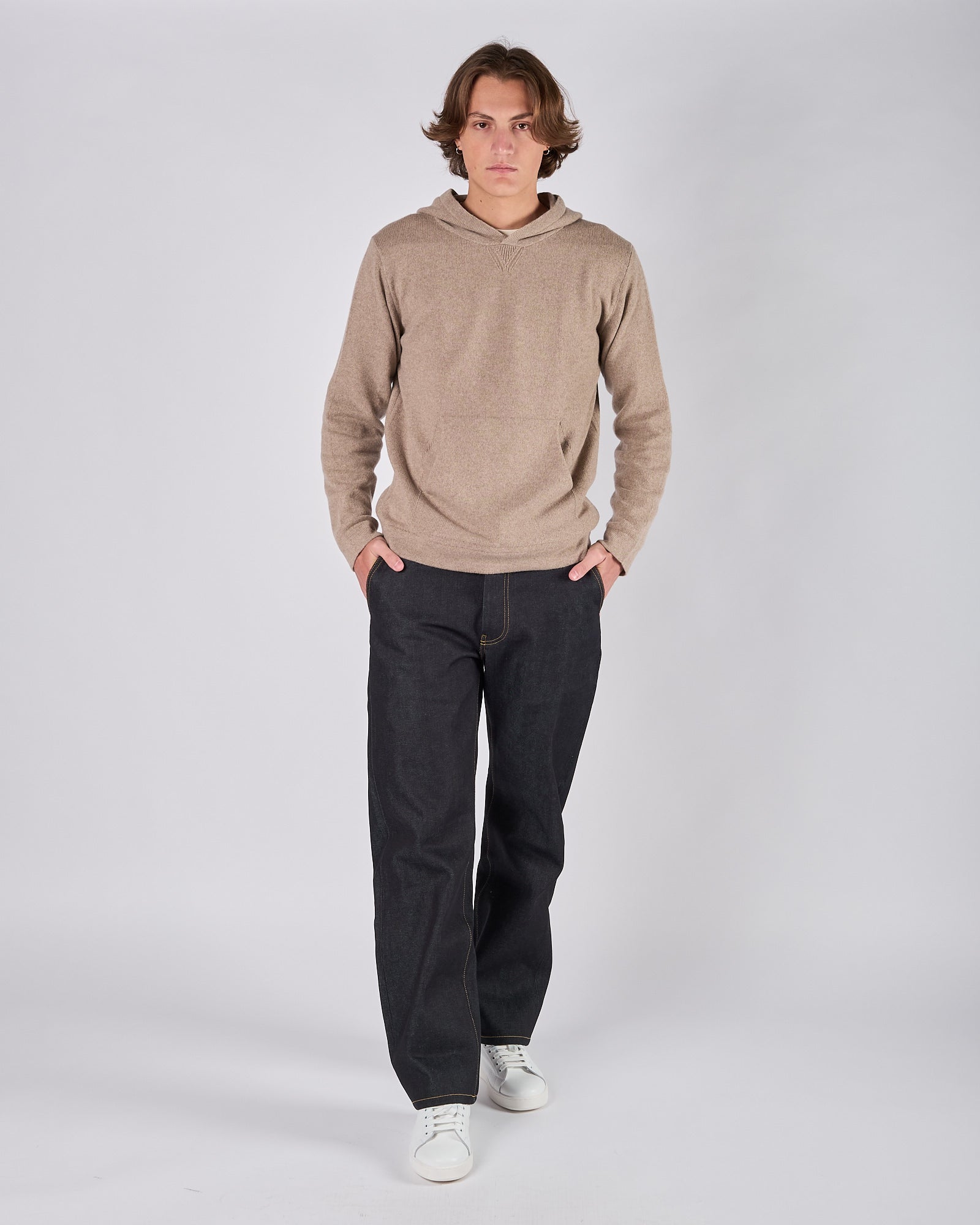Maglia A|STORE con cappuccio beige in cachemere