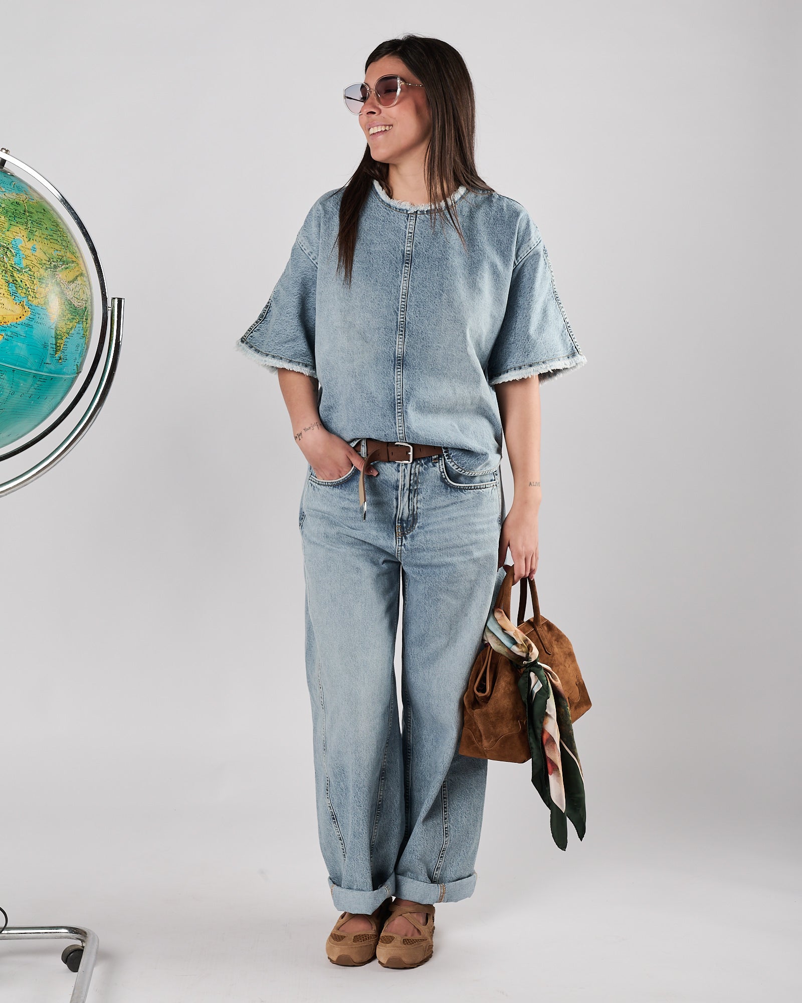 Casacca Tela9 in denim azzurro manica corta
