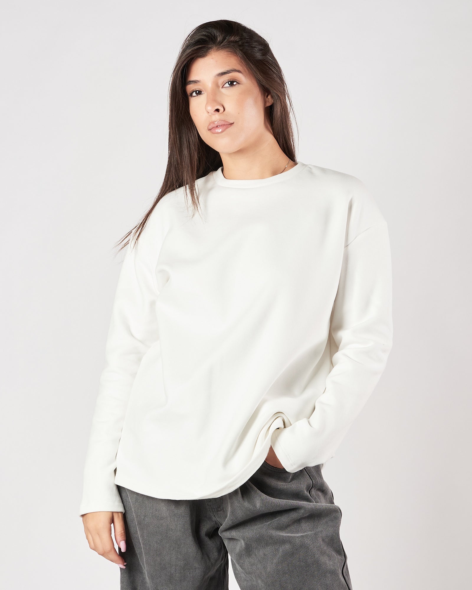 Maglia Eleh maniche lunghe felpata bianca