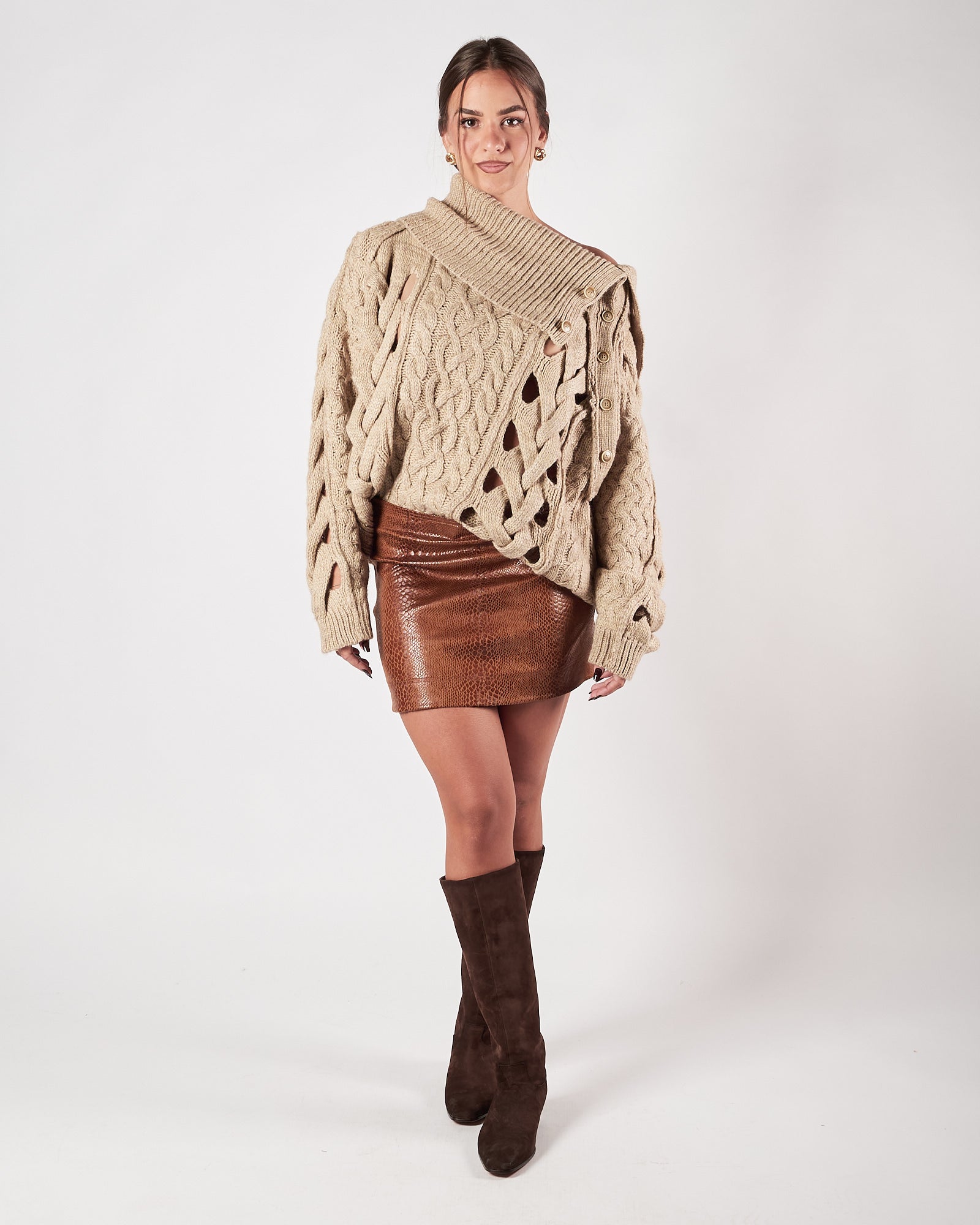 Mini gonna Mes Demoiselles eco pelle pitonata brownie